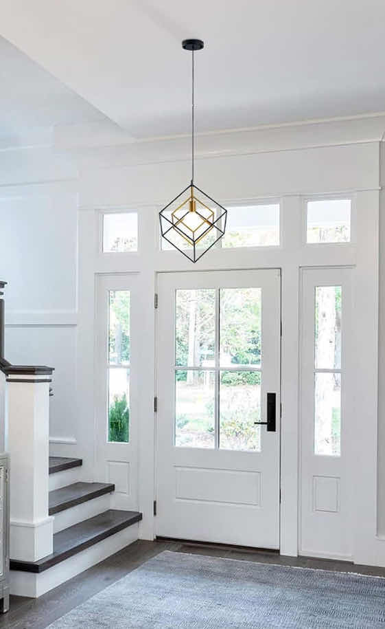 Photo 1 of NEW SHANSRUI MODERN GEOMETRIC 1-LIGHT HANGING CHANDELIER LIGHT FIXTURE, BLACK/BRASS