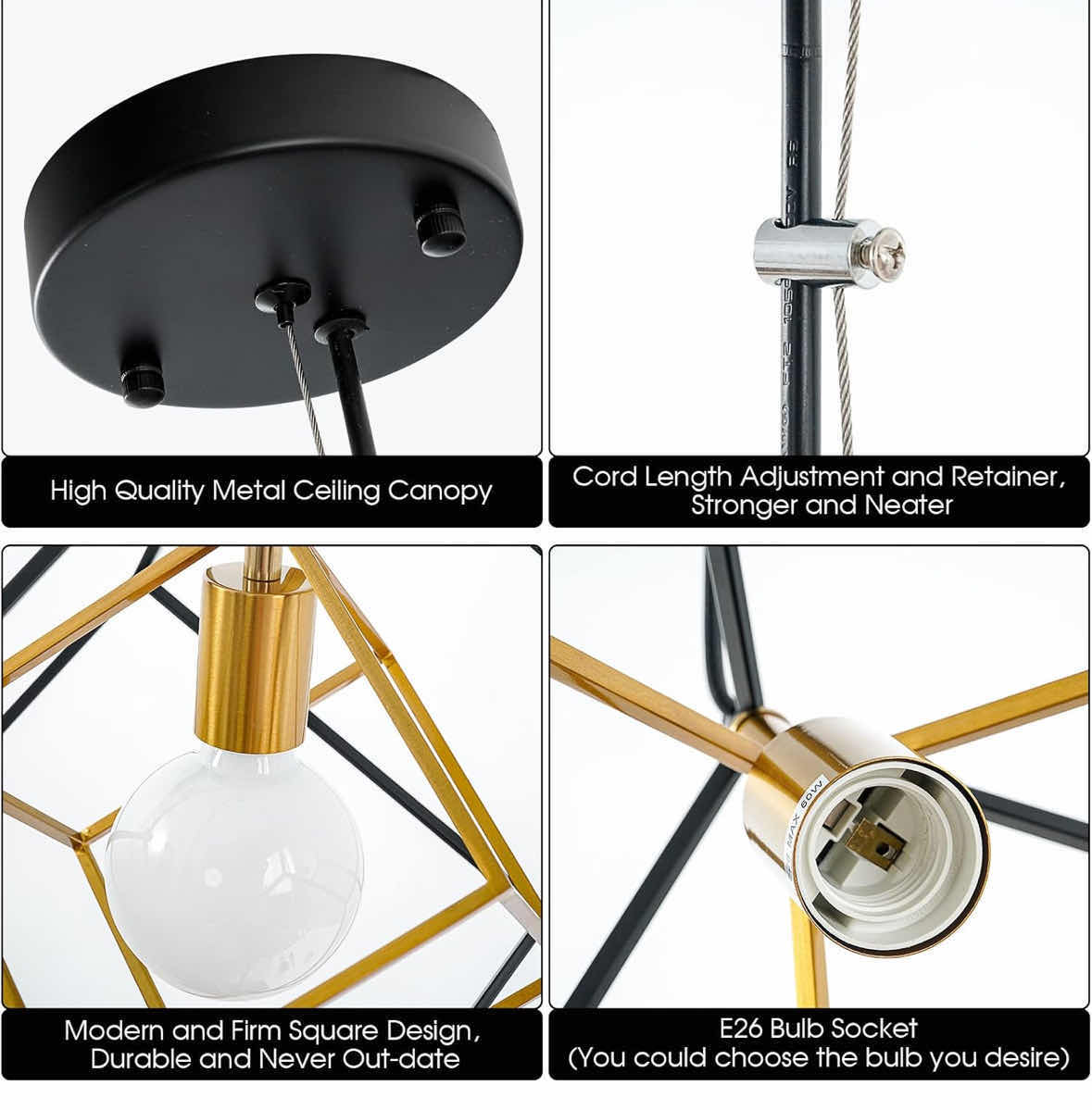 Photo 1 of NEW SHANSRUI MODERN GEOMETRIC 1-LIGHT HANGING CHANDELIER LIGHT FIXTURE, BLACK/BRASS