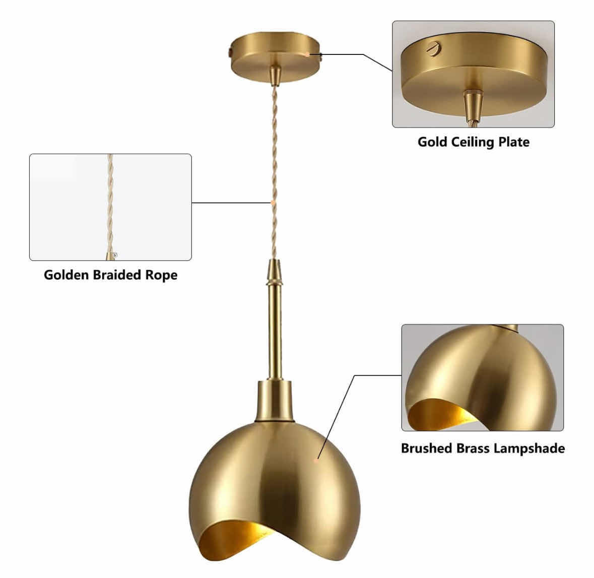 Photo 1 of NEW KCO LIGHTING MID-CENTURY DROP PENDANT LIGHTING FIXTURE, BRUSHED BRASS