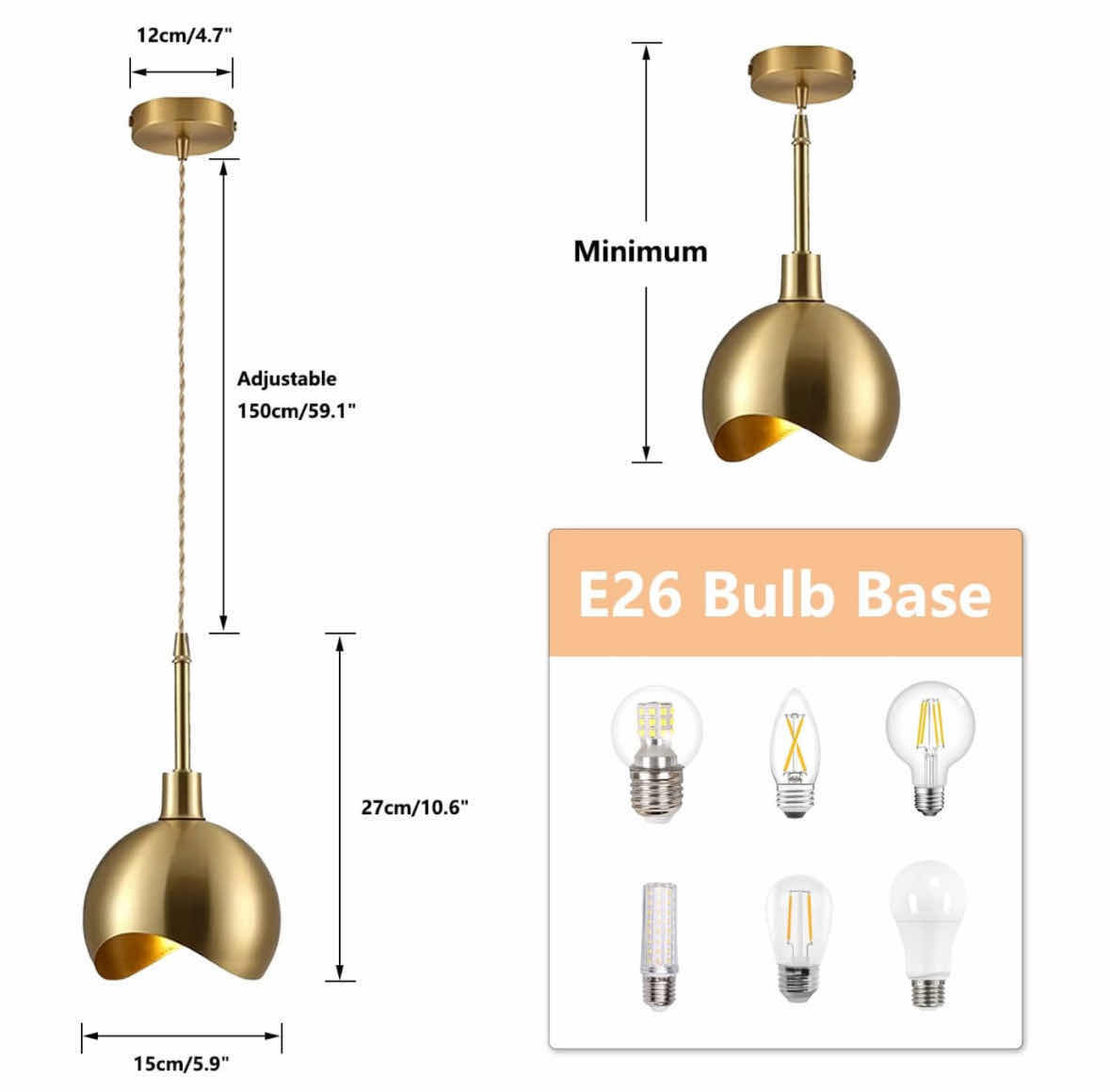 Photo 1 of NEW KCO LIGHTING MID-CENTURY DROP PENDANT LIGHTING FIXTURE, BRUSHED BRASS