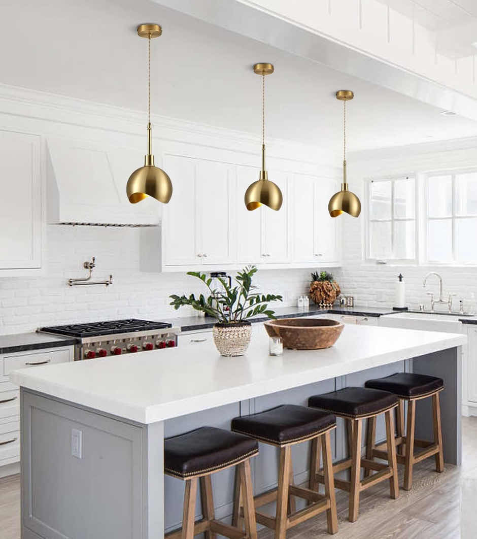 Photo 1 of NEW KCO LIGHTING MID-CENTURY DROP PENDANT LIGHTING FIXTURE, BRUSHED BRASS