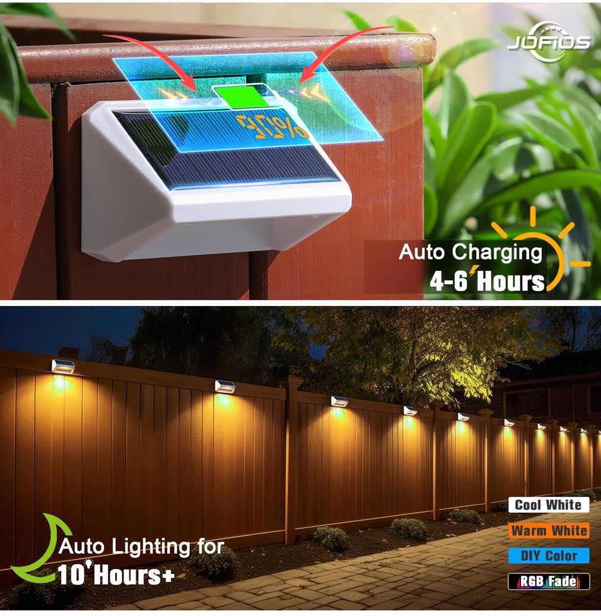 Photo 1 of NEW JOFIOS 6-PACK SOLAR FENCE LIGHTS, 8 MODES/WATERPROOF (WHITE SHELL)