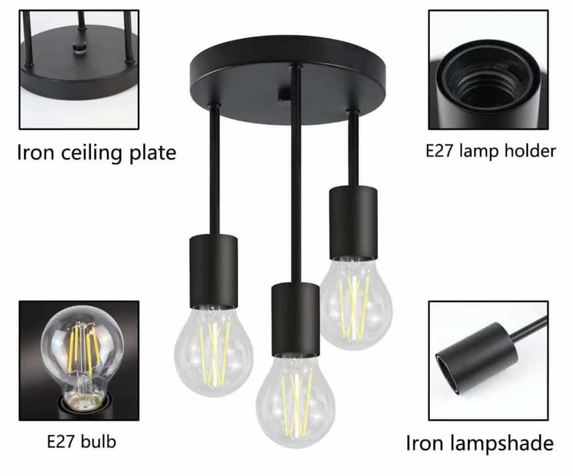 Photo 1 of NEW 3-LIGHT FLUSH MOUNT CEILING LIGHT FIXTURE, BLACK