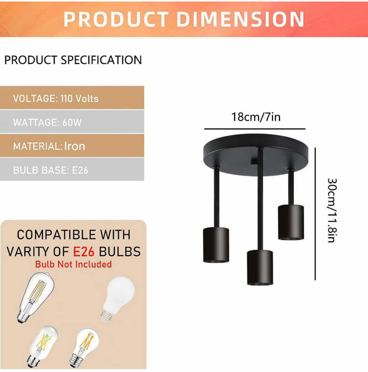 Photo 1 of NEW 3-LIGHT FLUSH MOUNT CEILING LIGHT FIXTURE, BLACK