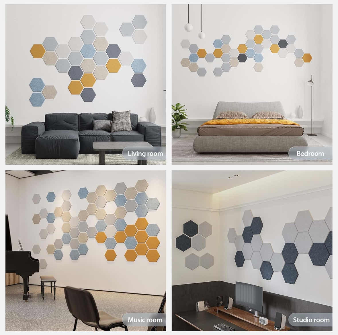 Photo 2 of NEW 12-PACK ACOUSTIC SOUND PROOF SELF-ADHESIVE FOAM PANELS, HEXAGON/BLACK