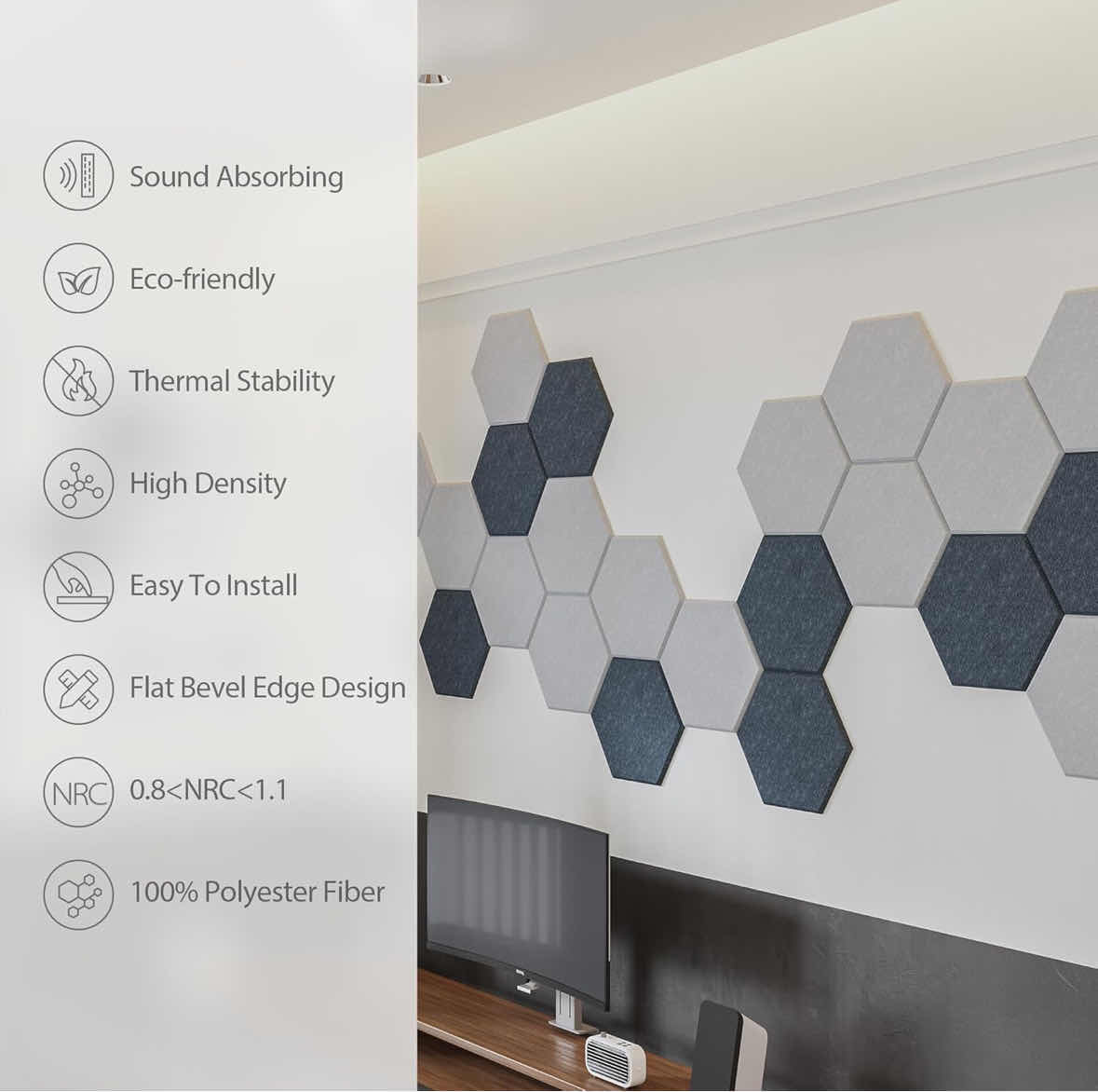 Photo 5 of NEW 12-PACK ACOUSTIC SOUND PROOF SELF-ADHESIVE FOAM PANELS, HEXAGON/BLACK