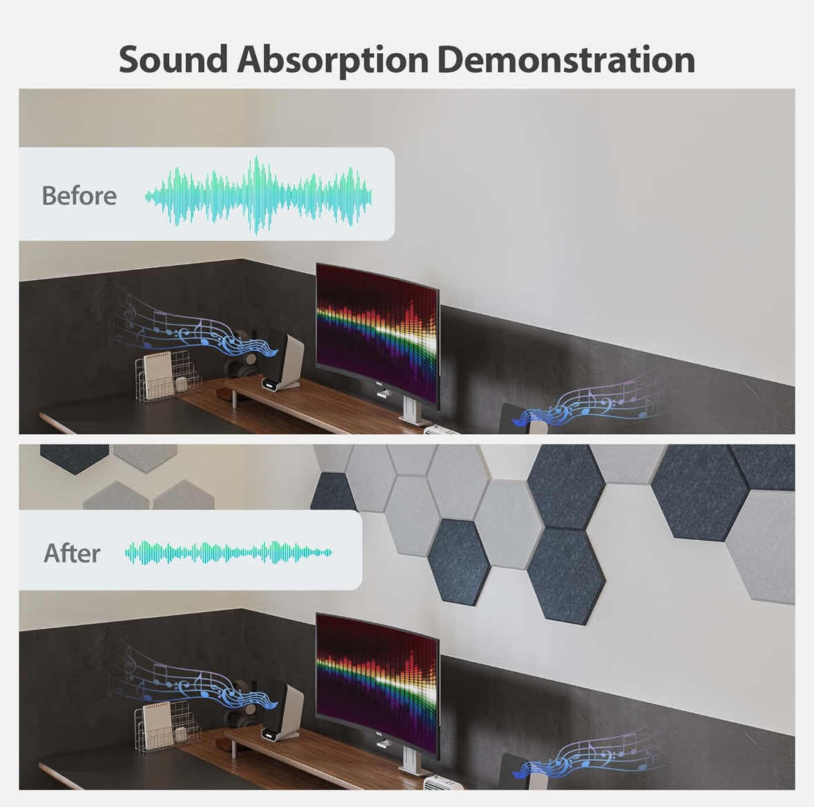 Photo 1 of NEW 12-PACK ACOUSTIC SOUND PROOF SELF-ADHESIVE FOAM PANELS, HEXAGON/BLACK