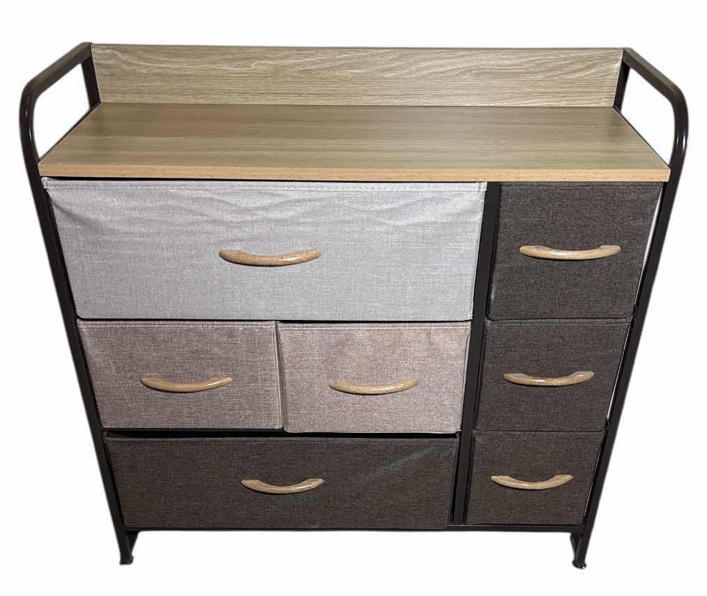 Photo 1 of HOMCOM 7-DRAWER DRESSER, 3-TIER FABRIC CHEST OF DRAWERS STORAGE ORGANIZER W STEEL FRAME, WOODEN TOP (MAPLE WOOD)