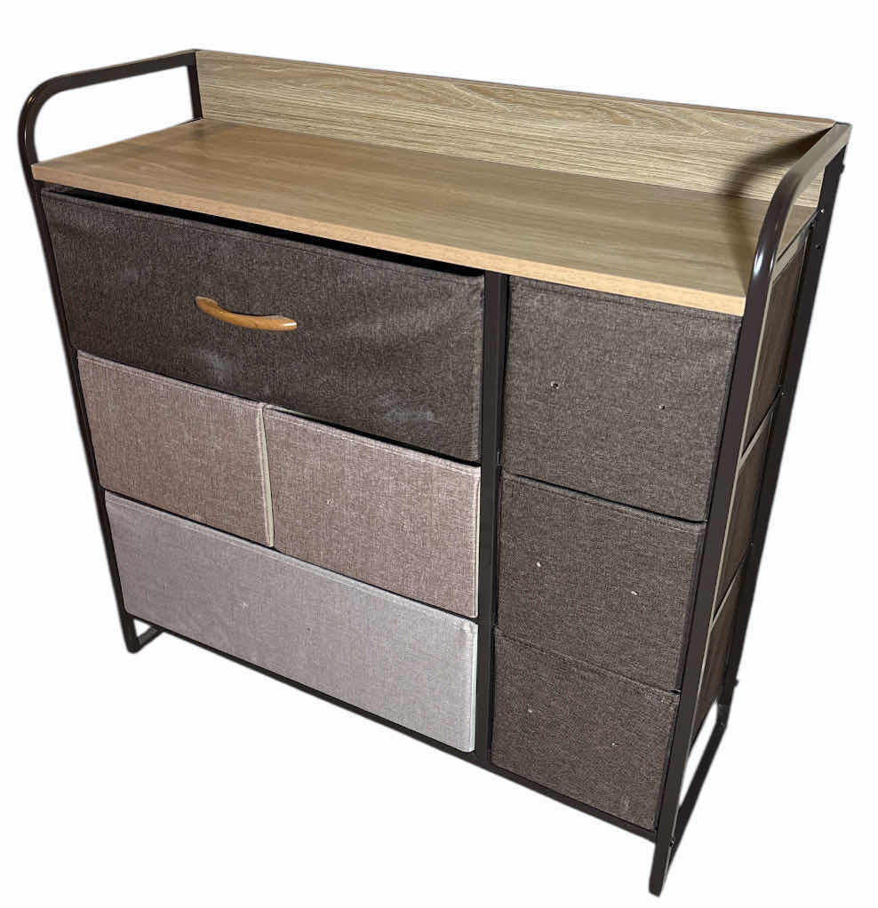 Photo 8 of HOMCOM 7-DRAWER DRESSER, 3-TIER FABRIC CHEST OF DRAWERS STORAGE ORGANIZER W STEEL FRAME, WOODEN TOP (MAPLE WOOD)