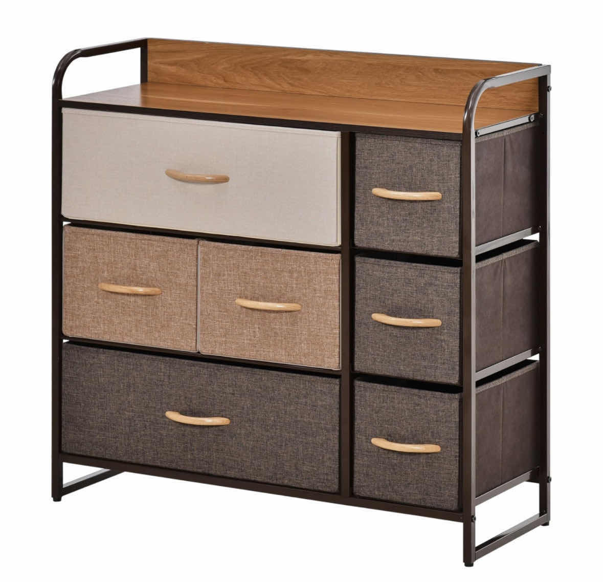 Photo 1 of HOMCOM 7-DRAWER DRESSER, 3-TIER FABRIC CHEST OF DRAWERS STORAGE ORGANIZER W STEEL FRAME, WOODEN TOP (MAPLE WOOD)