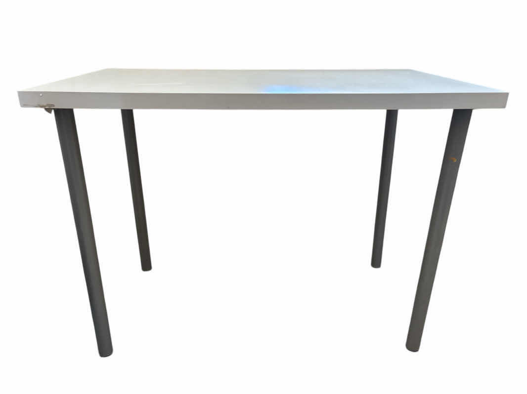 Photo 1 of IKEA LINNMON TABLE, WHITE FINISH W GRAY METAL LEGS 23.5” X 39.5” H29”