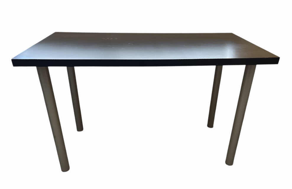 Photo 1 of IKEA VIKA AMON TABLE 23.5” X 47.5 H29” (DARK WOOD FINISH W GRAY METAL LEGS)
