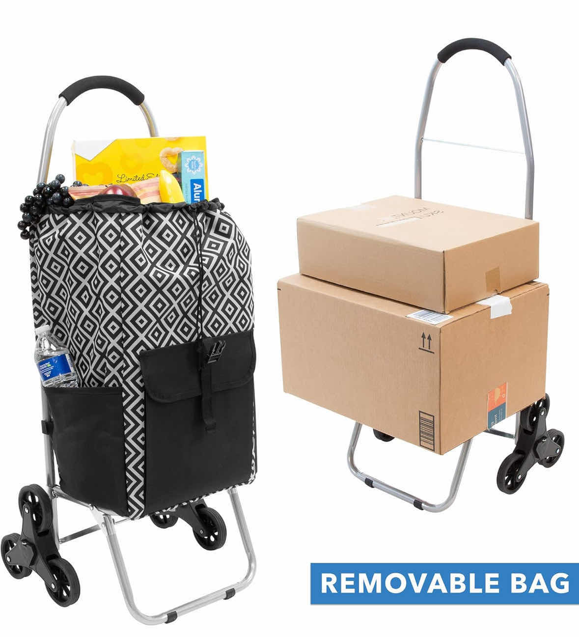 Photo 8 of MOUNT-IT! STAIR CLIMBER SHOPPING CART W BAG, CONVERTS TO TROLLEY CART W 55 LB CAPACITY (BLACK/WHITE)