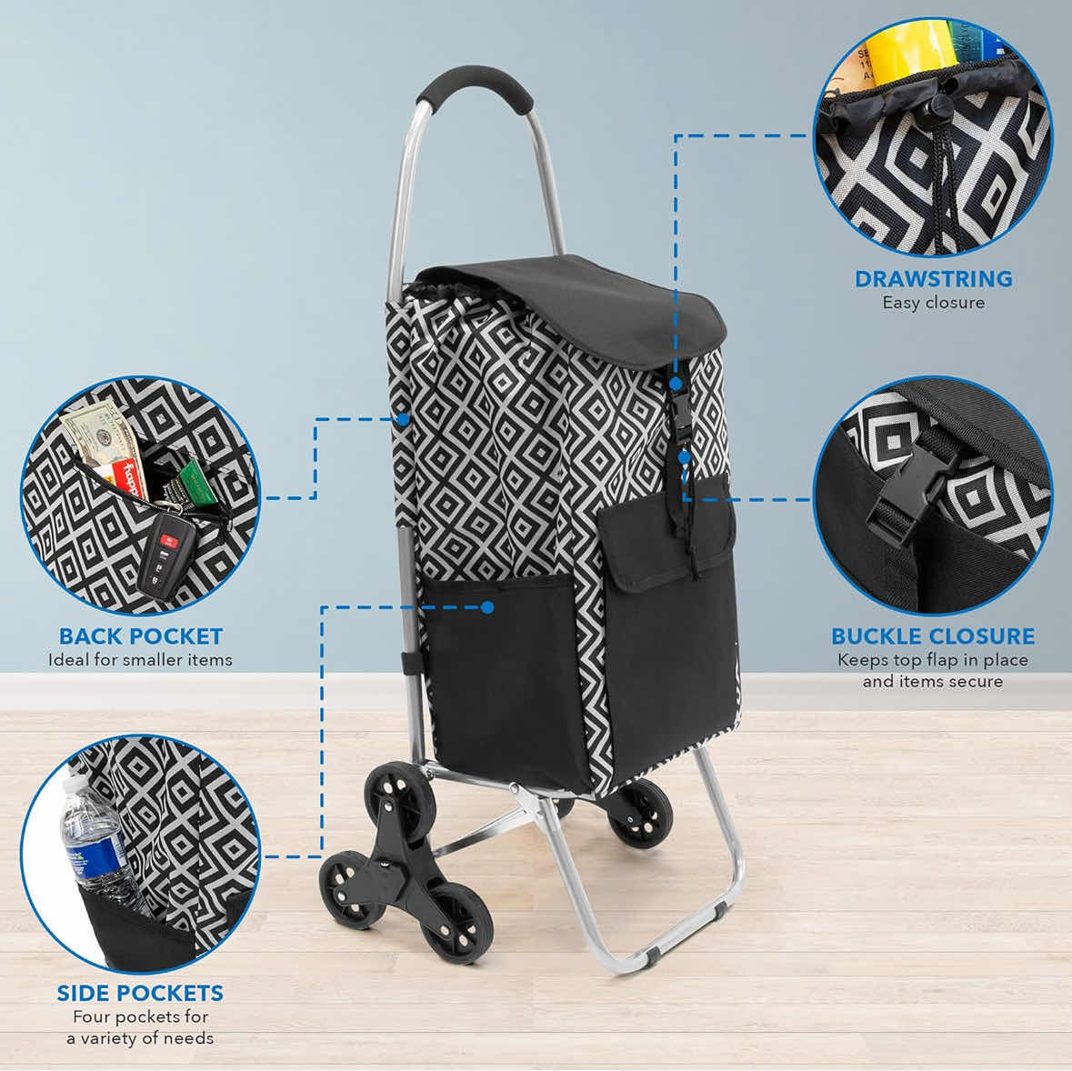 Photo 7 of MOUNT-IT! STAIR CLIMBER SHOPPING CART W BAG, CONVERTS TO TROLLEY CART W 55 LB CAPACITY (BLACK/WHITE)