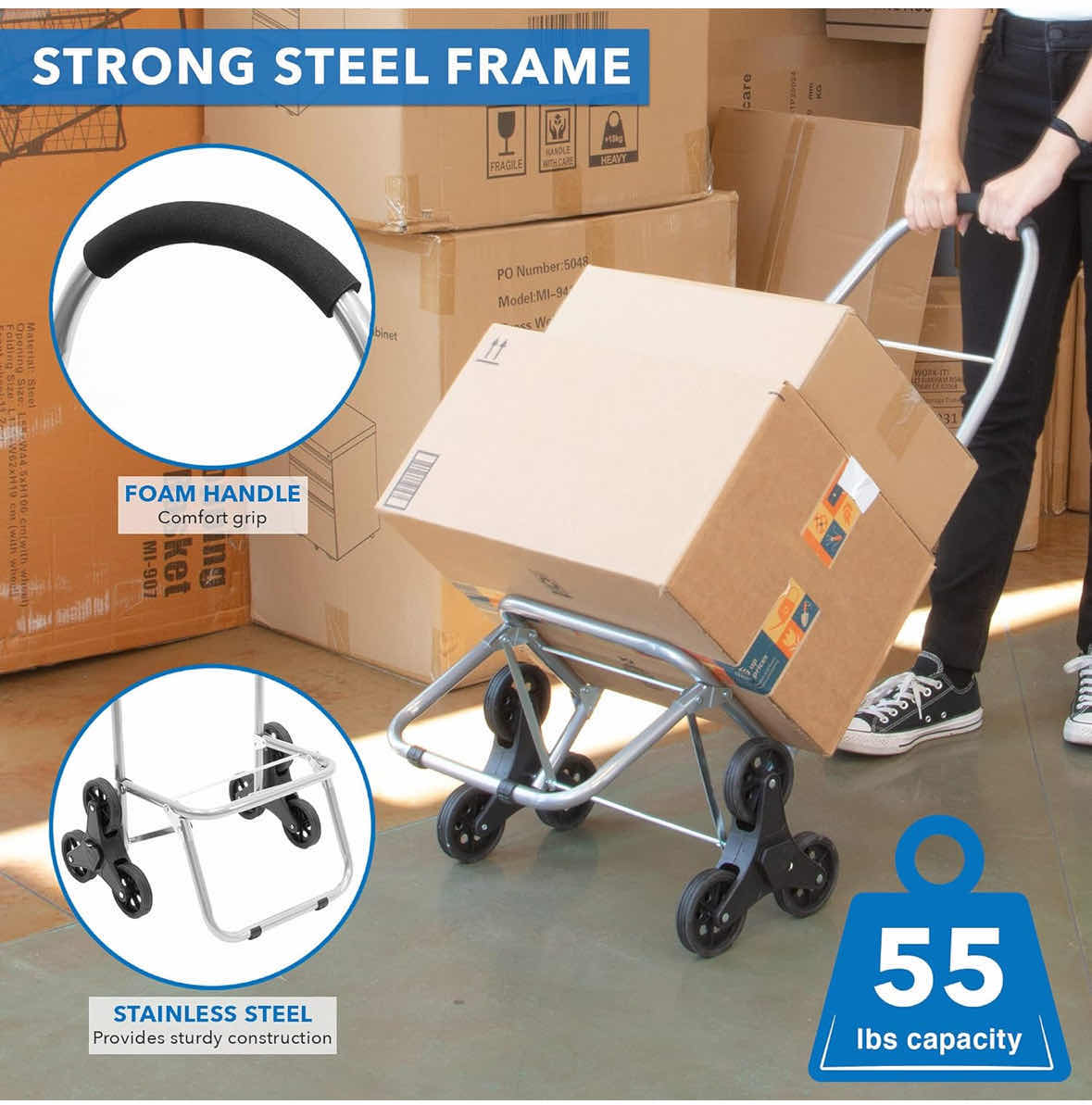 Photo 5 of MOUNT-IT! STAIR CLIMBER SHOPPING CART W BAG, CONVERTS TO TROLLEY CART W 55 LB CAPACITY (BLACK/WHITE)