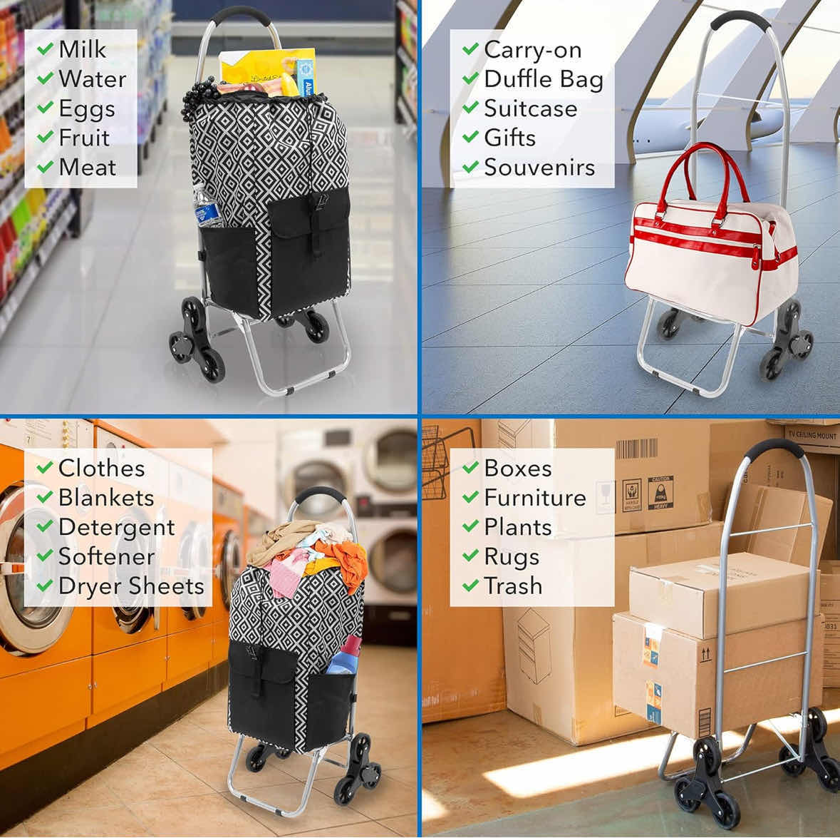 Photo 3 of MOUNT-IT! STAIR CLIMBER SHOPPING CART W BAG, CONVERTS TO TROLLEY CART W 55 LB CAPACITY (BLACK/WHITE)