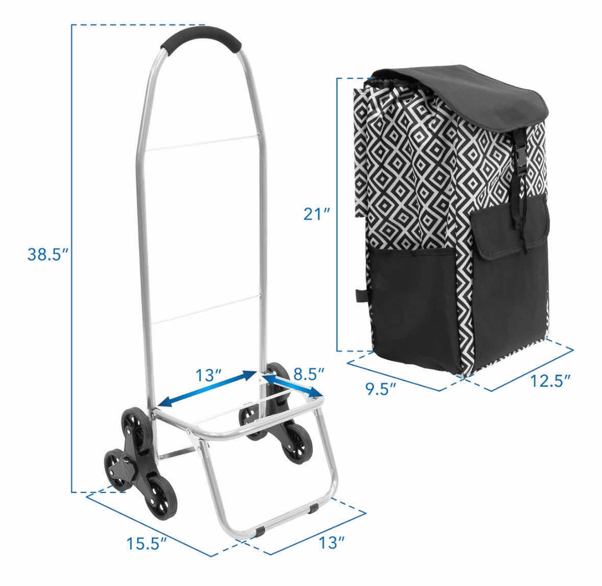 Photo 1 of MOUNT-IT! STAIR CLIMBER SHOPPING CART W BAG, CONVERTS TO TROLLEY CART W 55 LB CAPACITY (BLACK/WHITE)