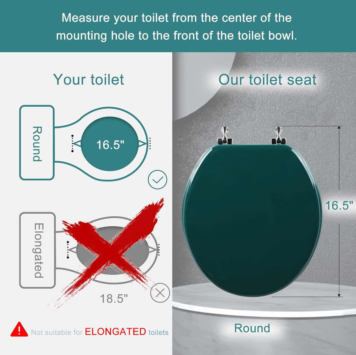 Photo 1 of NEW ANGEL SHIELD TOILET SEAT W ZINC ALLOY HINGES, QUIET CLOSE QUICK RELEASE, WOOD MOLDED UV LID, EASY CLEAN (ROUND, DARK GREEN)
