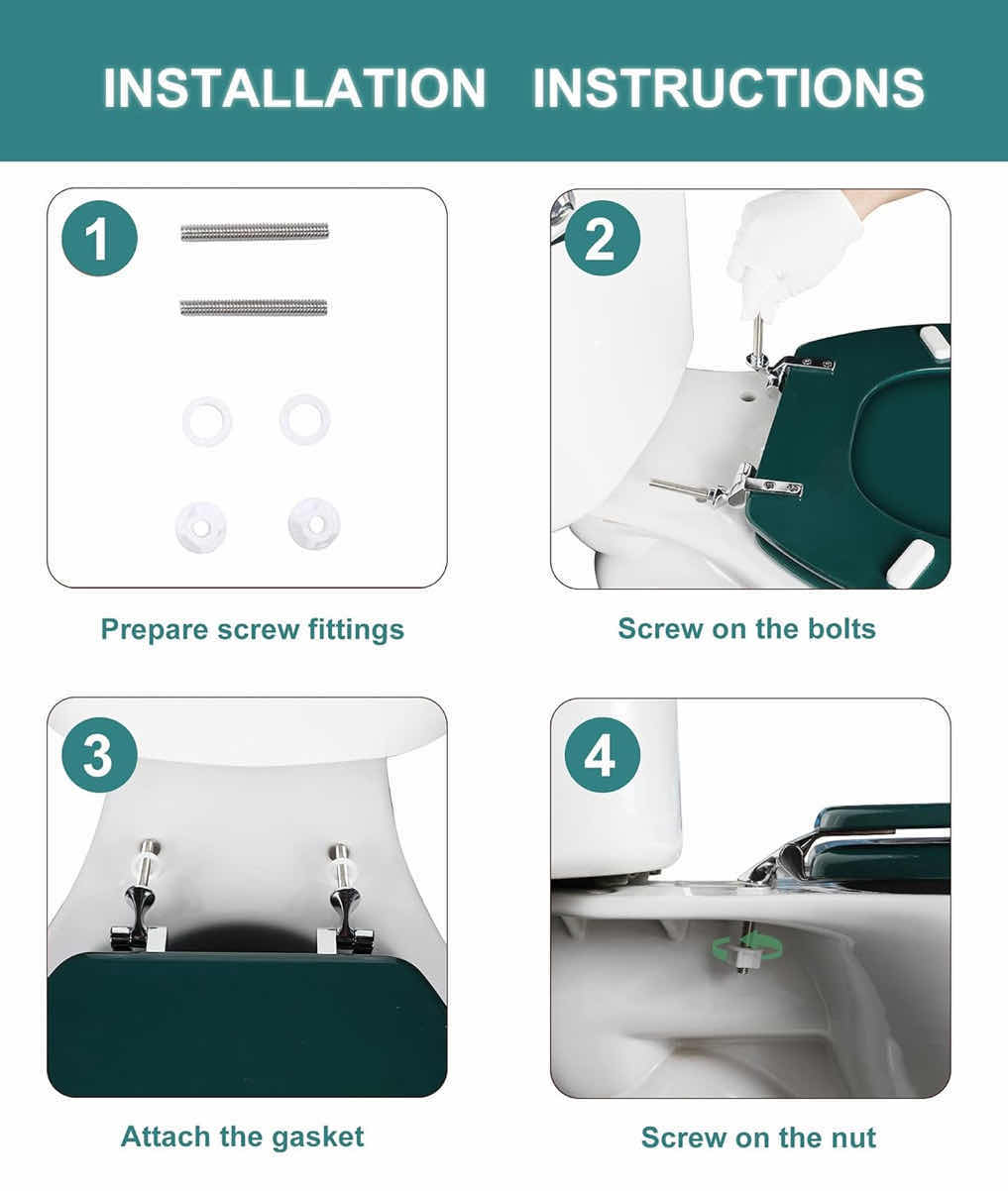 Photo 1 of NEW ANGEL SHIELD TOILET SEAT W ZINC ALLOY HINGES, QUIET CLOSE QUICK RELEASE, WOOD MOLDED UV LID, EASY CLEAN (ROUND, DARK GREEN)