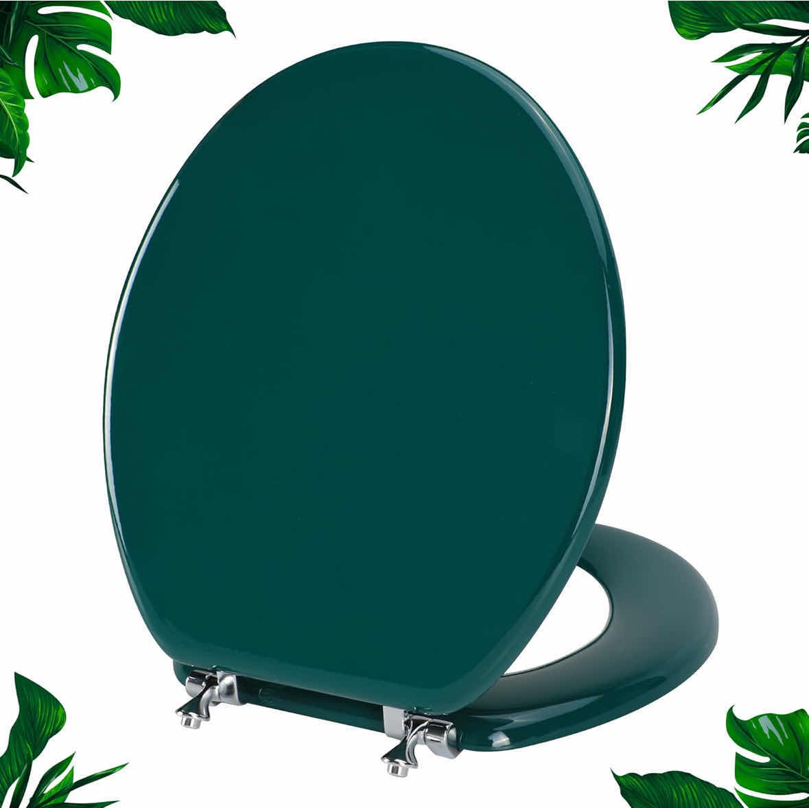 Photo 1 of NEW ANGEL SHIELD TOILET SEAT W ZINC ALLOY HINGES, QUIET CLOSE QUICK RELEASE, WOOD MOLDED UV LID, EASY CLEAN (ROUND, DARK GREEN)