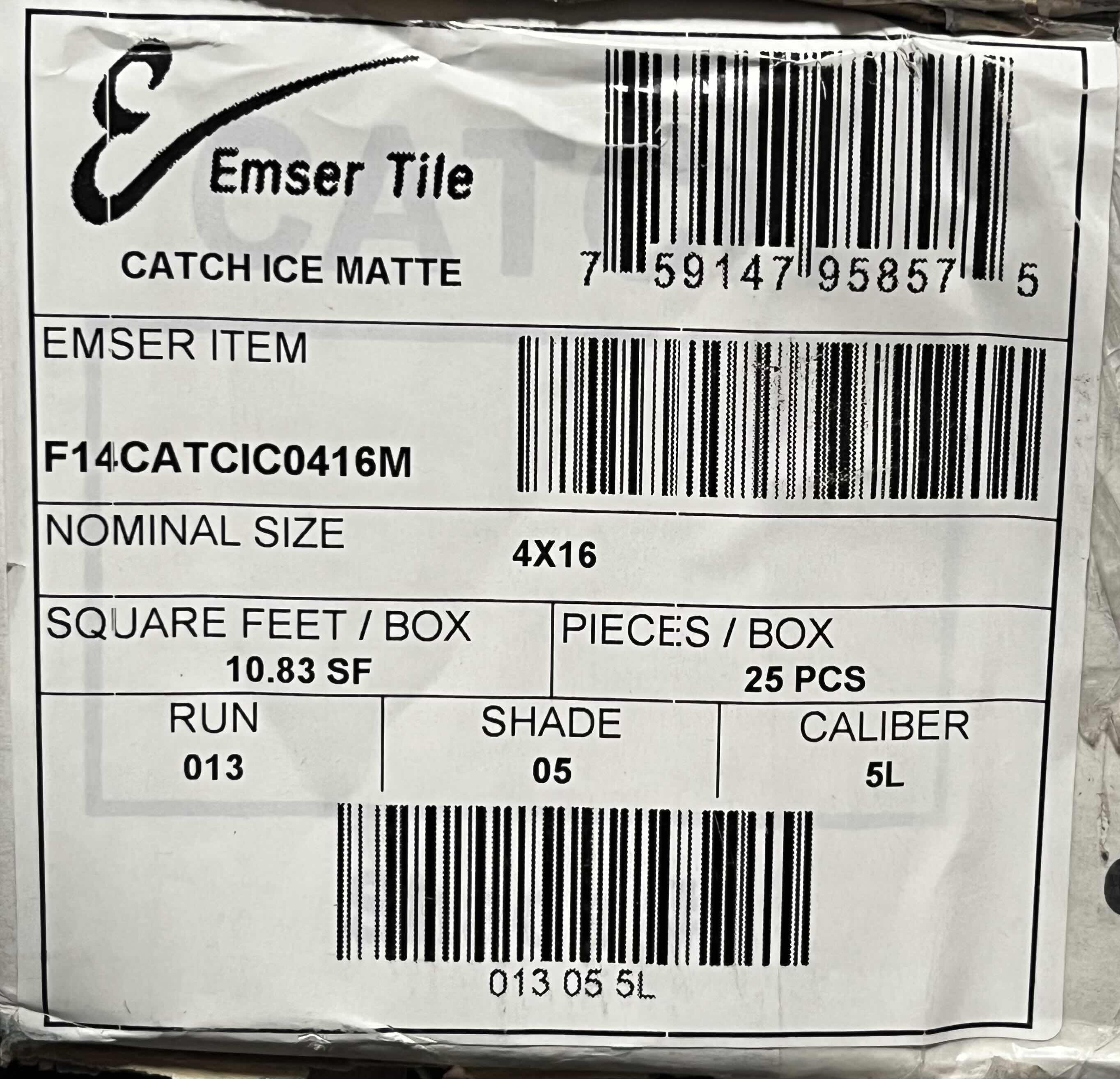 Photo 1 of EMSER CATCH ICE GLOSSY FINISH WALL TILE 4” X 16” (10.83SQFT PER CASE/26CASES APPROX. 281.58SQFT TOTAL) READ NOTES