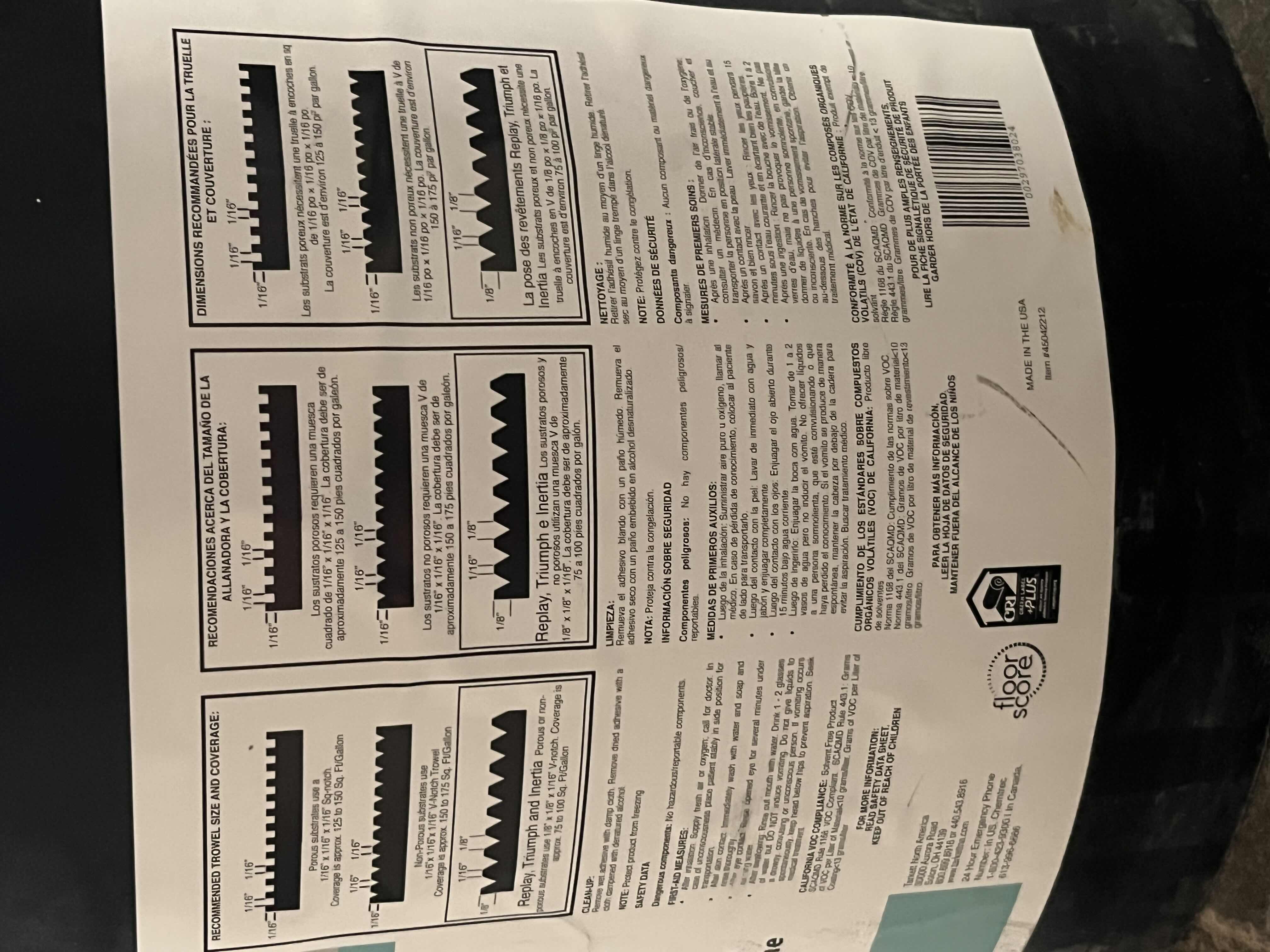 Photo 1 of TARKETT 964 FLOORING & TREAD ADHESIVE 4GAL BUCKET (READ NOTES)