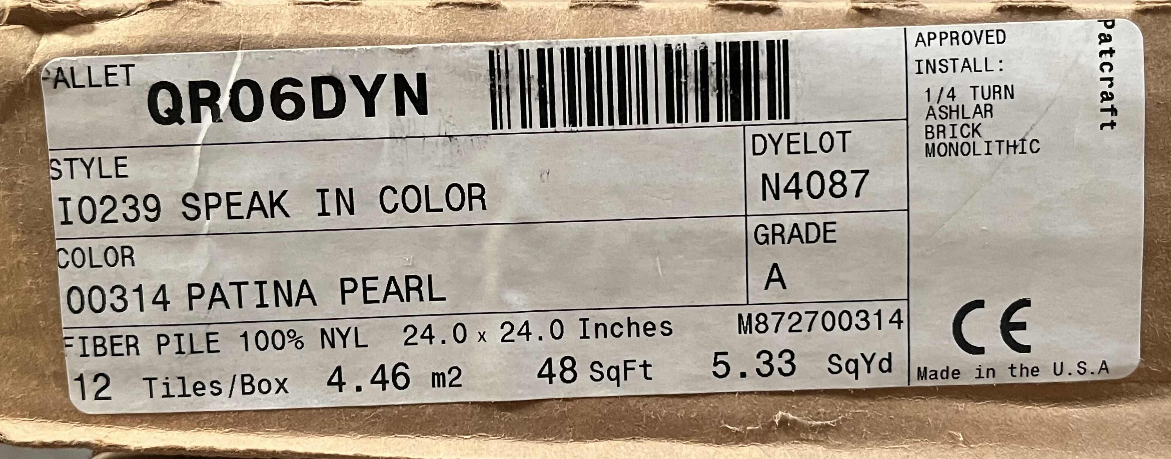 Photo 2 of PATCRAFT PATINA PEARL FINISH CARPET TILE 24” X 24” (48SQFT PER CASE/7CASES APPROX 336SQFT TOTAL) READ NOTES