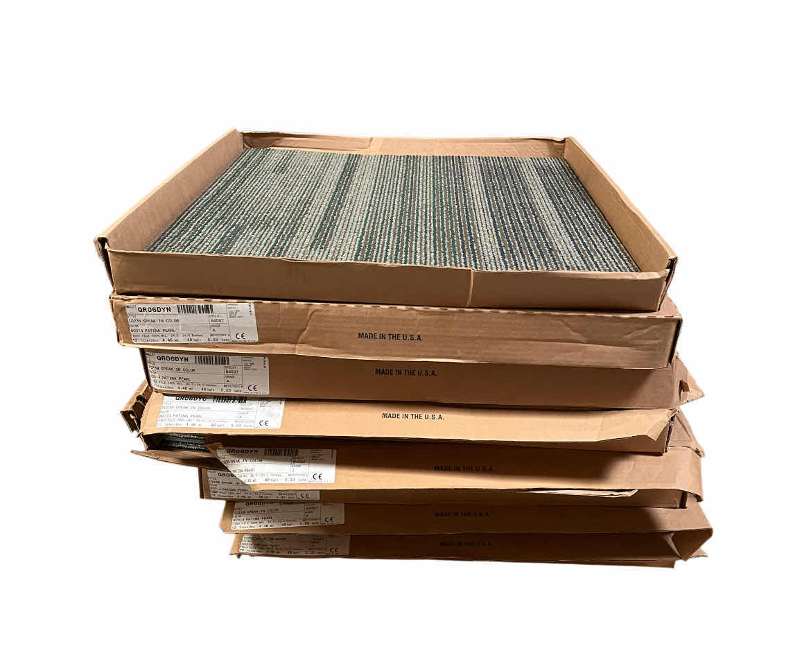 Photo 1 of PATCRAFT PATINA PEARL FINISH CARPET TILE 24” X 24” (48SQFT PER CASE/7CASES APPROX 336SQFT TOTAL) READ NOTES