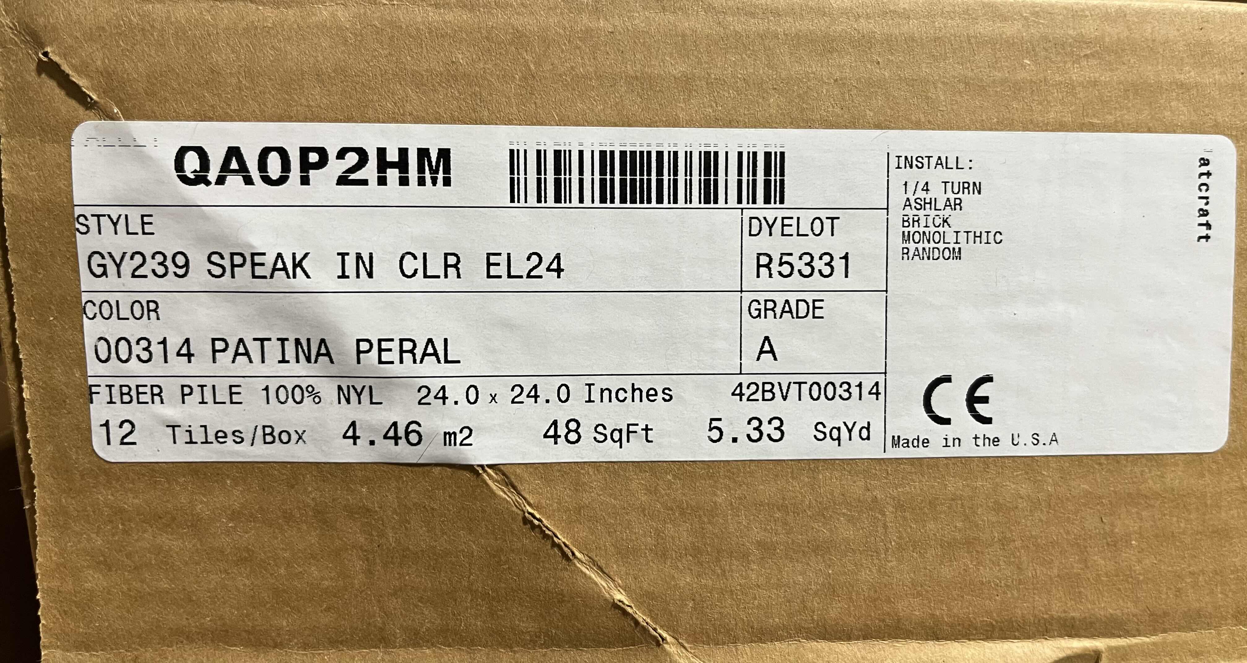 Photo 1 of PATCRAFT  SPEAK IN CLR PATINA PEARL FINISH CARPET TILE 24” X 24” (48SQFT PER CASE/12CASES APPROX.576SQFT TOTAL) READ NOTES