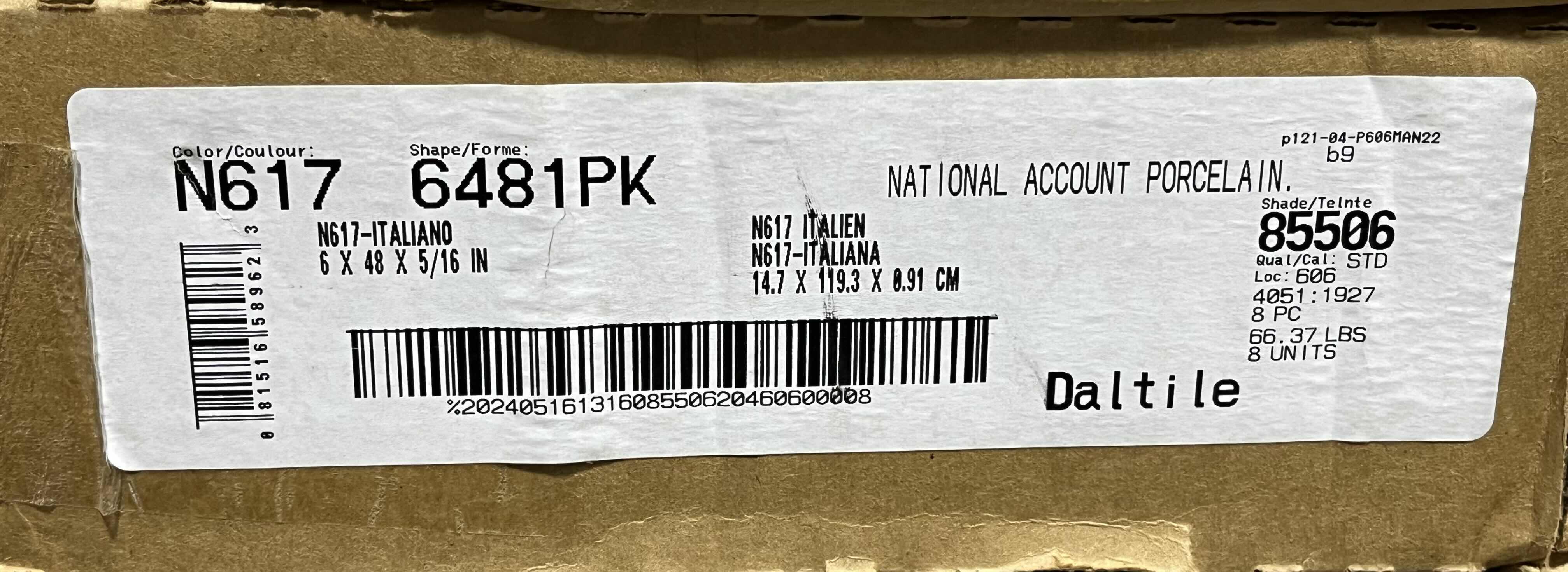 Photo 1 of DALTILE ITALIANO WOOD FINISH CERAMIC TILE PLANKS 6” X 48” (16SQFT PER CASE/9CASES APPROX. 144SQFT TOTAL) READ NOTES