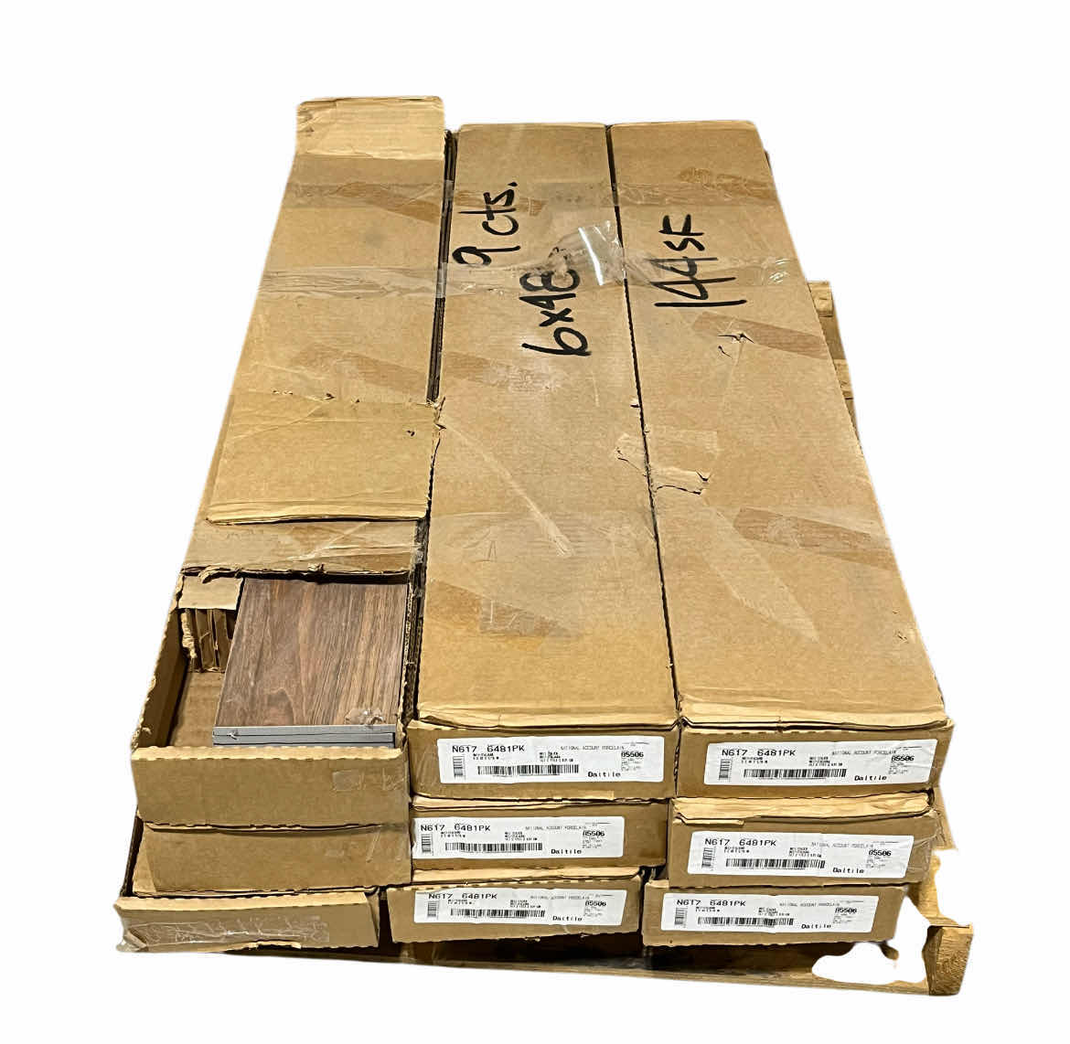 Photo 1 of DALTILE ITALIANO WOOD FINISH CERAMIC TILE PLANKS 6” X 48” (16SQFT PER CASE/9CASES APPROX. 144SQFT TOTAL) READ NOTES