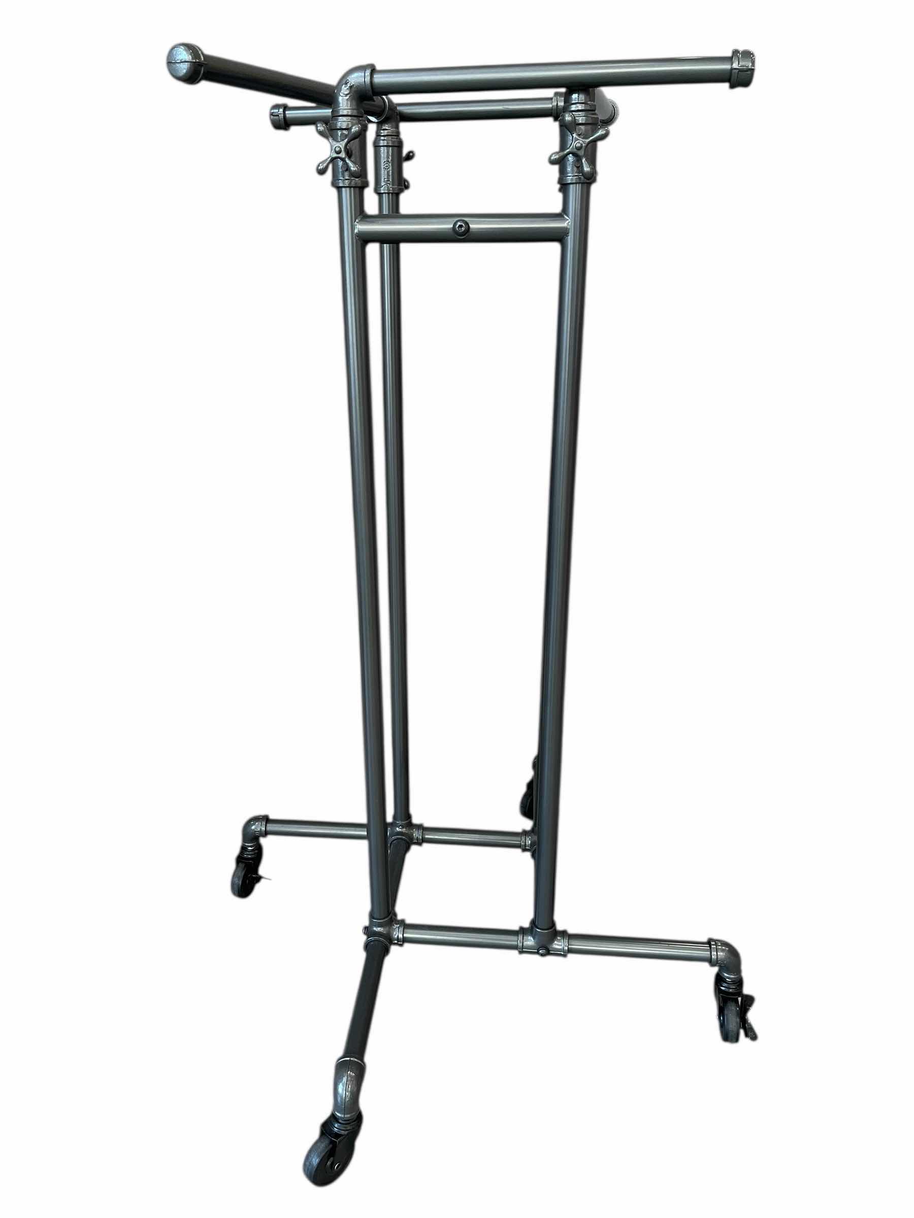 Photo 1 of ECC GREY FINISH ROLLING 4 WAY ADJUSTABLE PIPELINE GARMENT DISPLAY RACK 56” X 56” H52”-78”