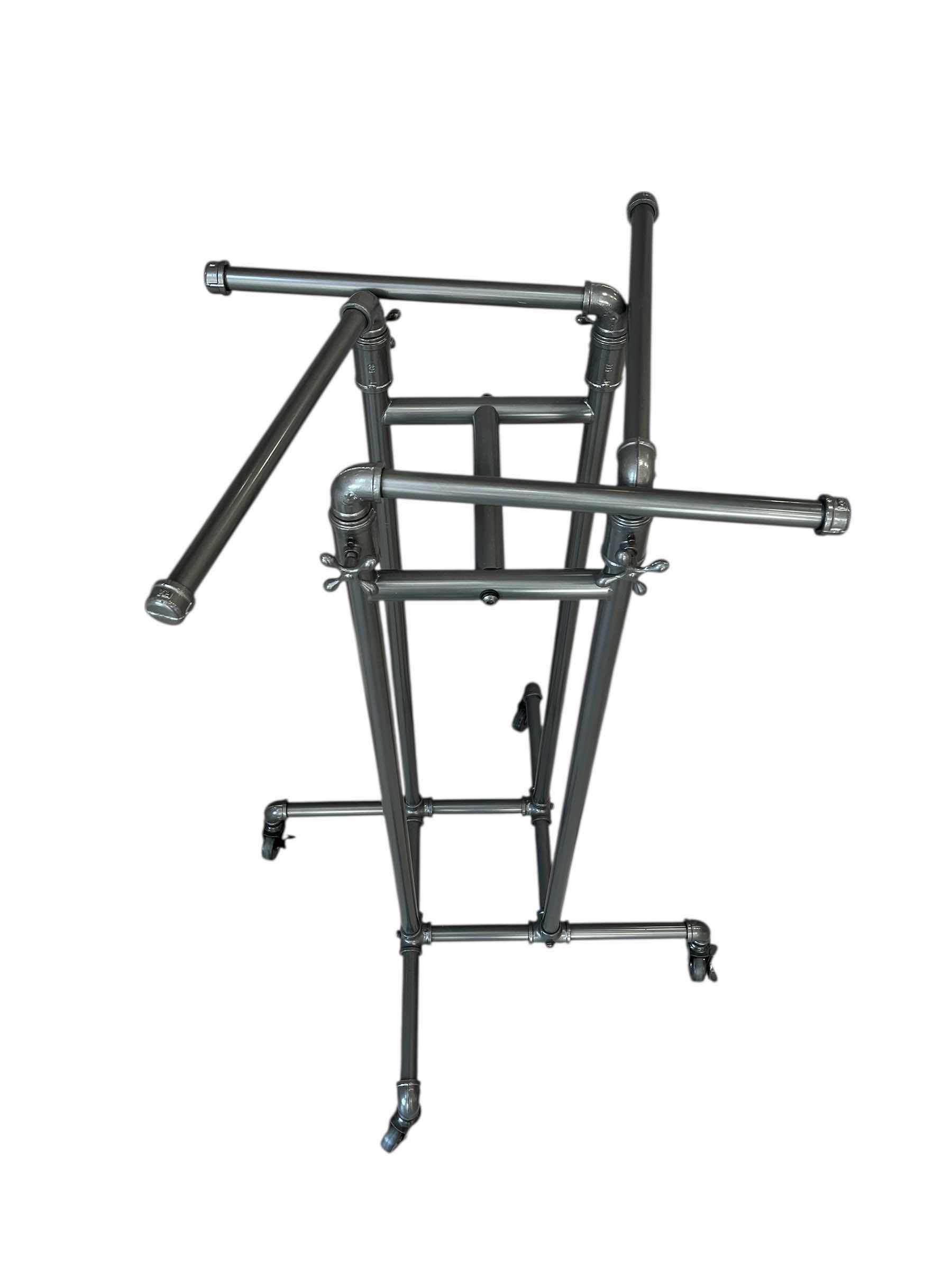 Photo 1 of ECC GREY FINISH ROLLING 4 WAY ADJUSTABLE PIPELINE GARMENT DISPLAY RACK 56” X 56” H52”-78”