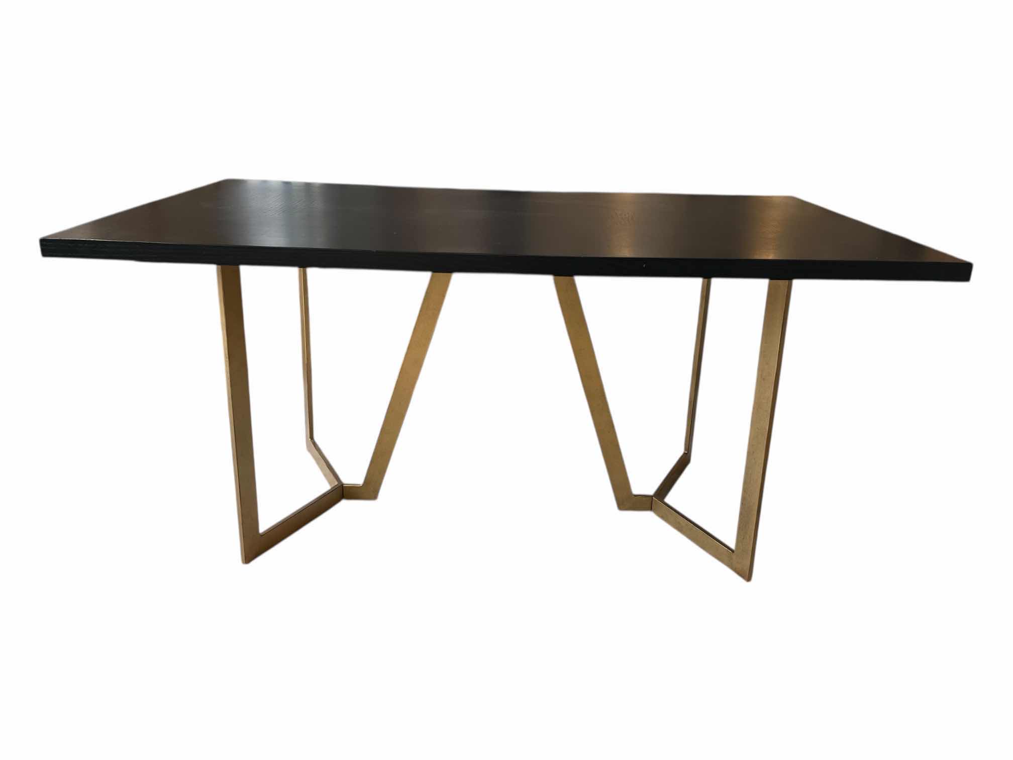 Photo 1 of SUNLAND RECTANGLE BLACK WOOD TOP COPPER FINISH DUAL PEDESTAL DINING TABLE 63” X 36” H30”