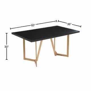 Photo 1 of SUNLAND RECTANGLE BLACK WOOD TOP COPPER FINISH DUAL PEDESTAL DINING TABLE 63” X 36” H30”
