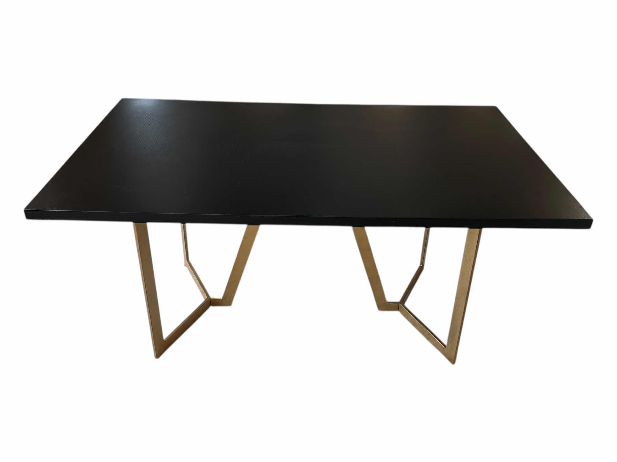 Photo 1 of SUNLAND RECTANGLE BLACK WOOD TOP COPPER FINISH DUAL PEDESTAL DINING TABLE 63” X 36” H30”