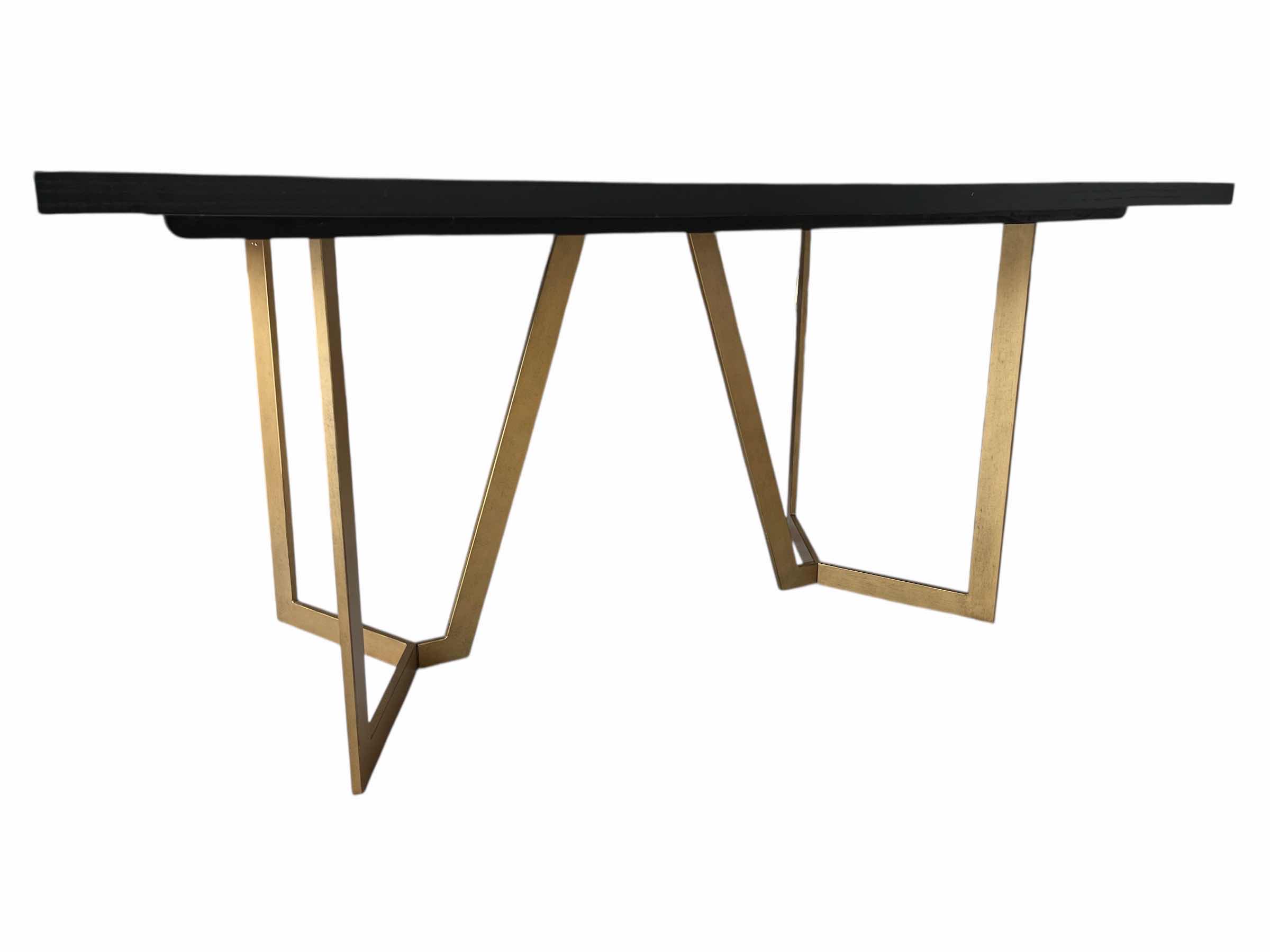 Photo 1 of SUNLAND RECTANGLE BLACK WOOD TOP COPPER FINISH DUAL PEDESTAL DINING TABLE 63” X 36” H30”