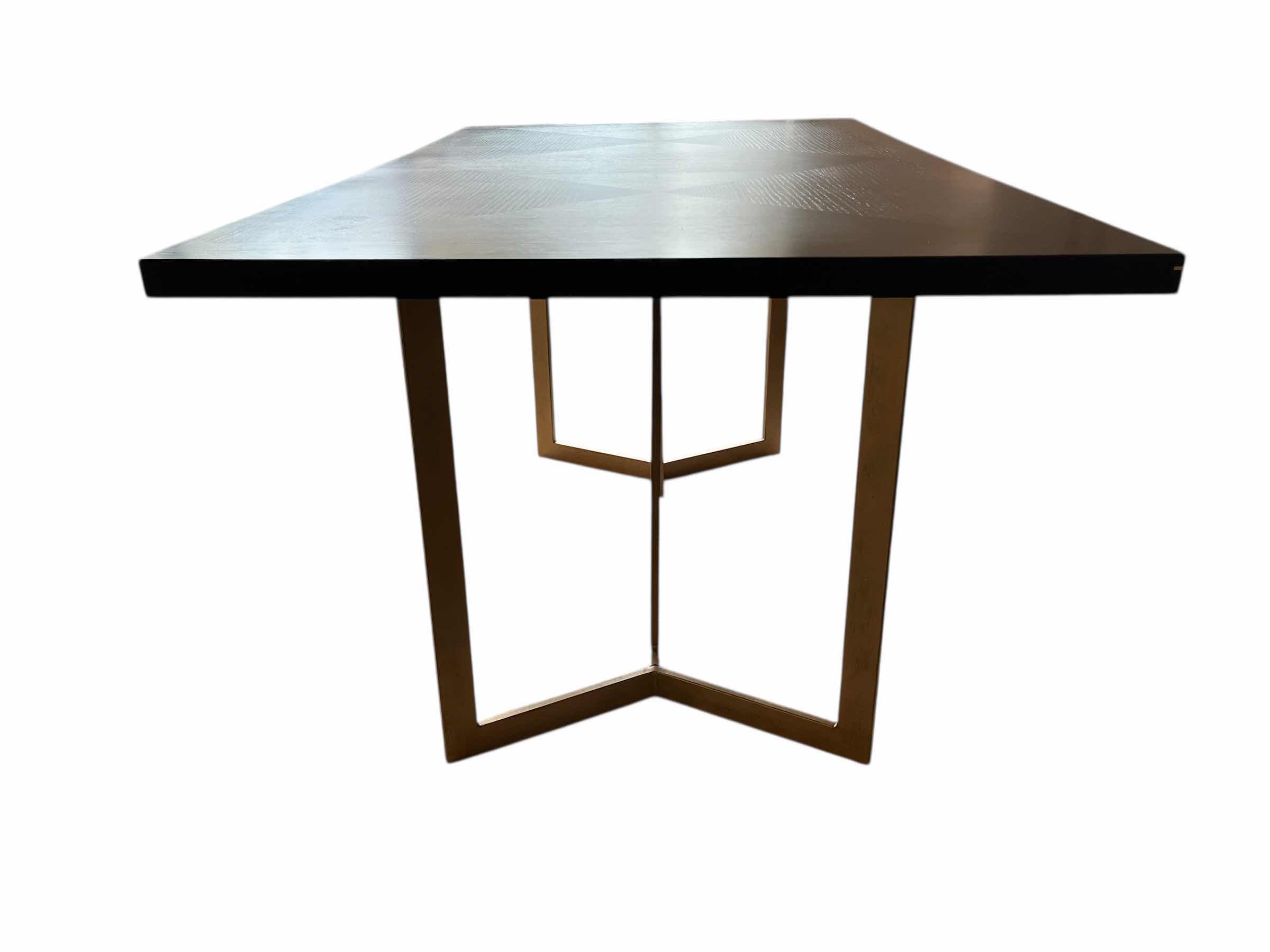 Photo 1 of SUNLAND RECTANGLE BLACK WOOD TOP COPPER FINISH DUAL PEDESTAL DINING TABLE 63” X 36” H30”