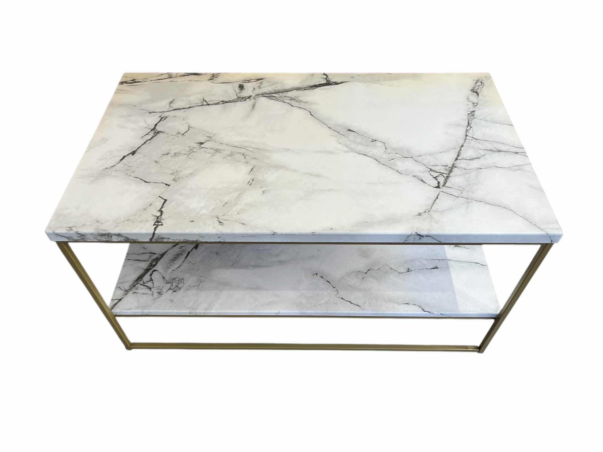 View 2 of MARBLE & GOLD FINISH RECTANGLE ACCENT TABLE 35.5” X 20.5” H18.5”