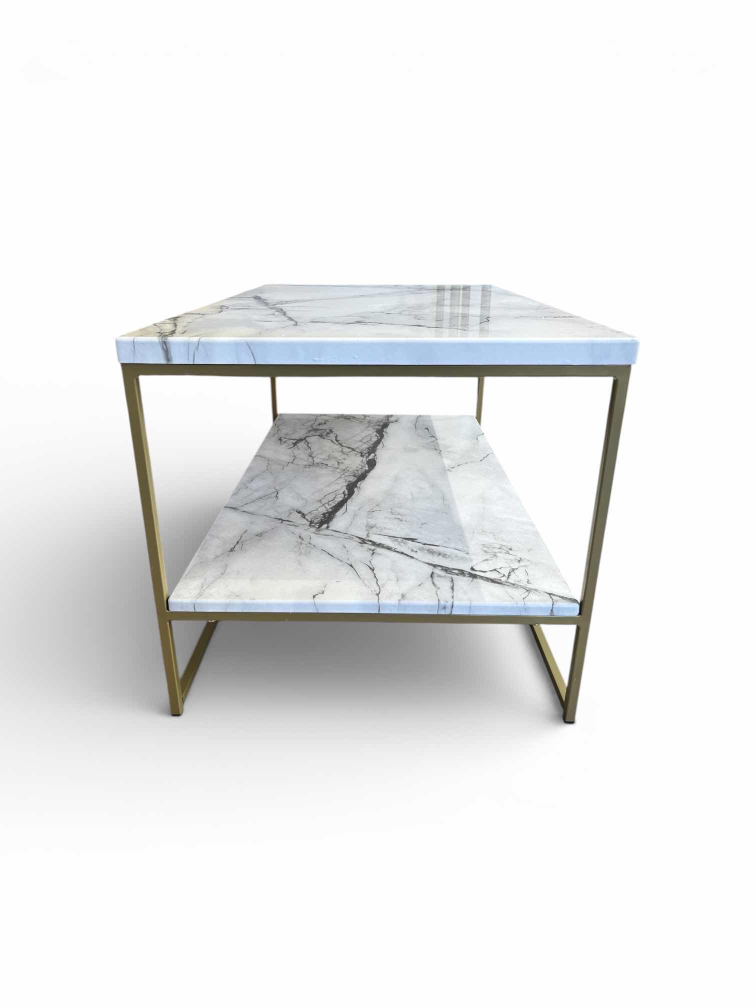 View 3 of MARBLE & GOLD FINISH RECTANGLE ACCENT TABLE 35.5” X 20.5” H18.5”