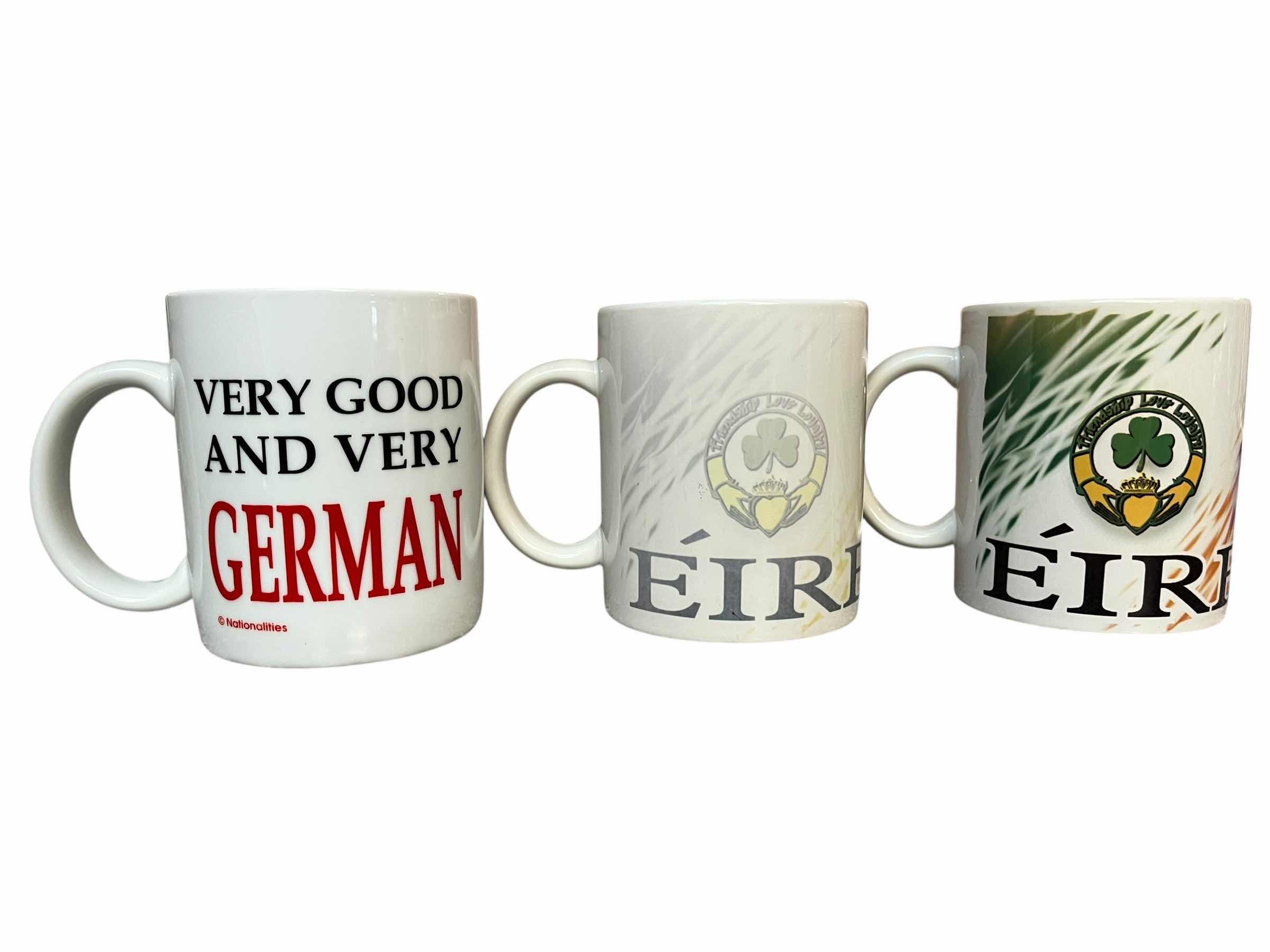Photo 1 of EIRE IRELAND COFFEE MUGS (2) & GERMAN FLAG COFFEE MUG