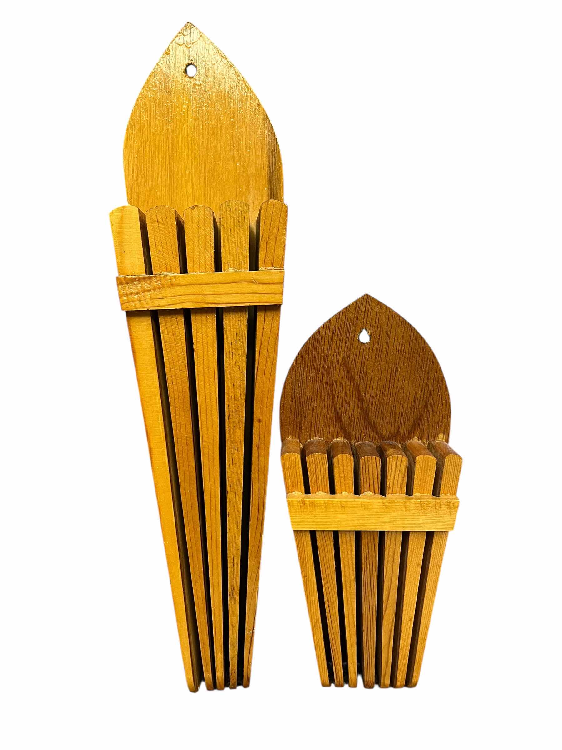 Photo 1 of KNOTTS BERRY FARM 1982 WOOD FLOWER HOLDERS (2) 4” X 1.75”/2.5” H9.5”/H16.25”
