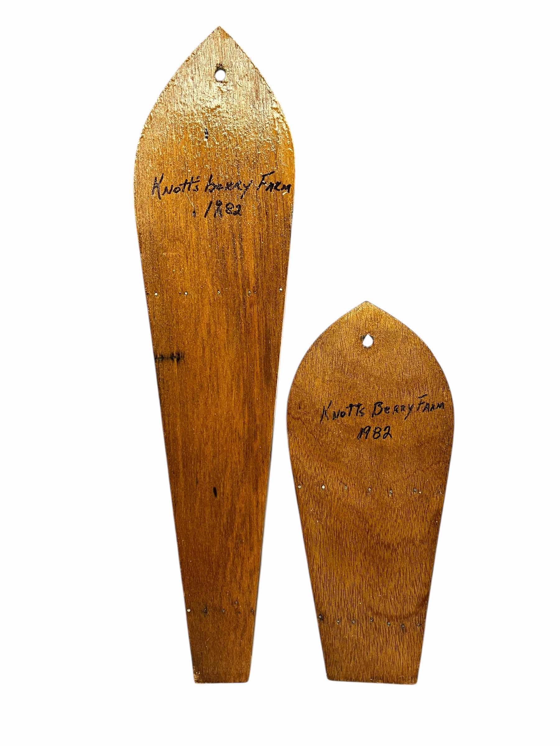 Photo 1 of KNOTTS BERRY FARM 1982 WOOD FLOWER HOLDERS (2) 4” X 1.75”/2.5” H9.5”/H16.25”