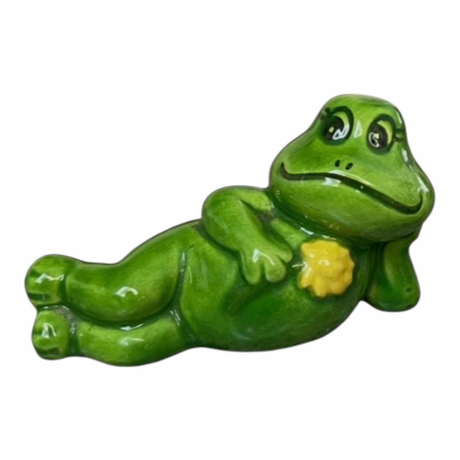 Photo 1 of LOUNGING CERAMIC FROGS SIGNED BY BETHESDA FERN ENSLEY 1987 4” X 2.25”