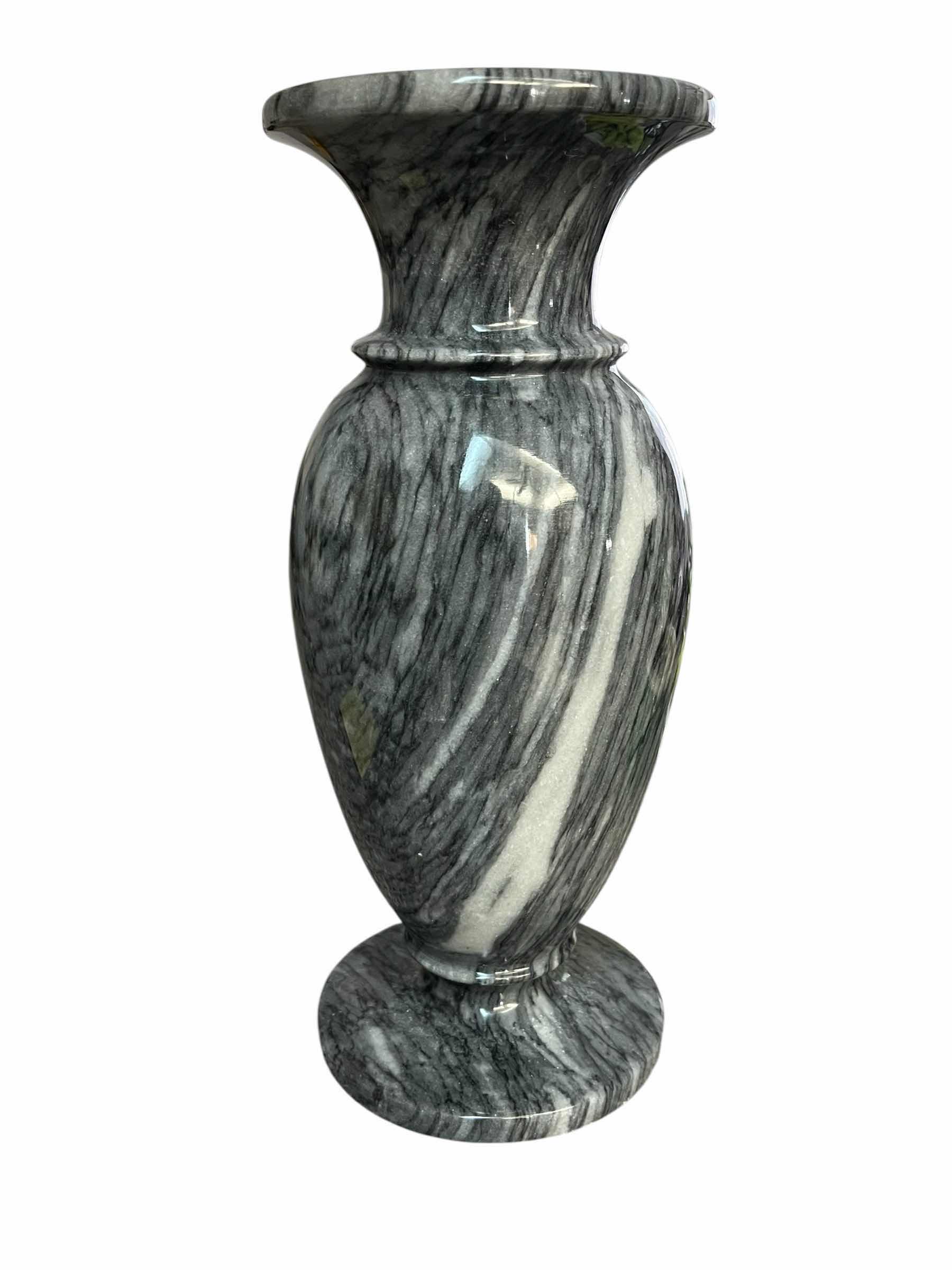 Photo 1 of POLISHED GRAY MARBLE STONE URN VASE 4” X 10”
