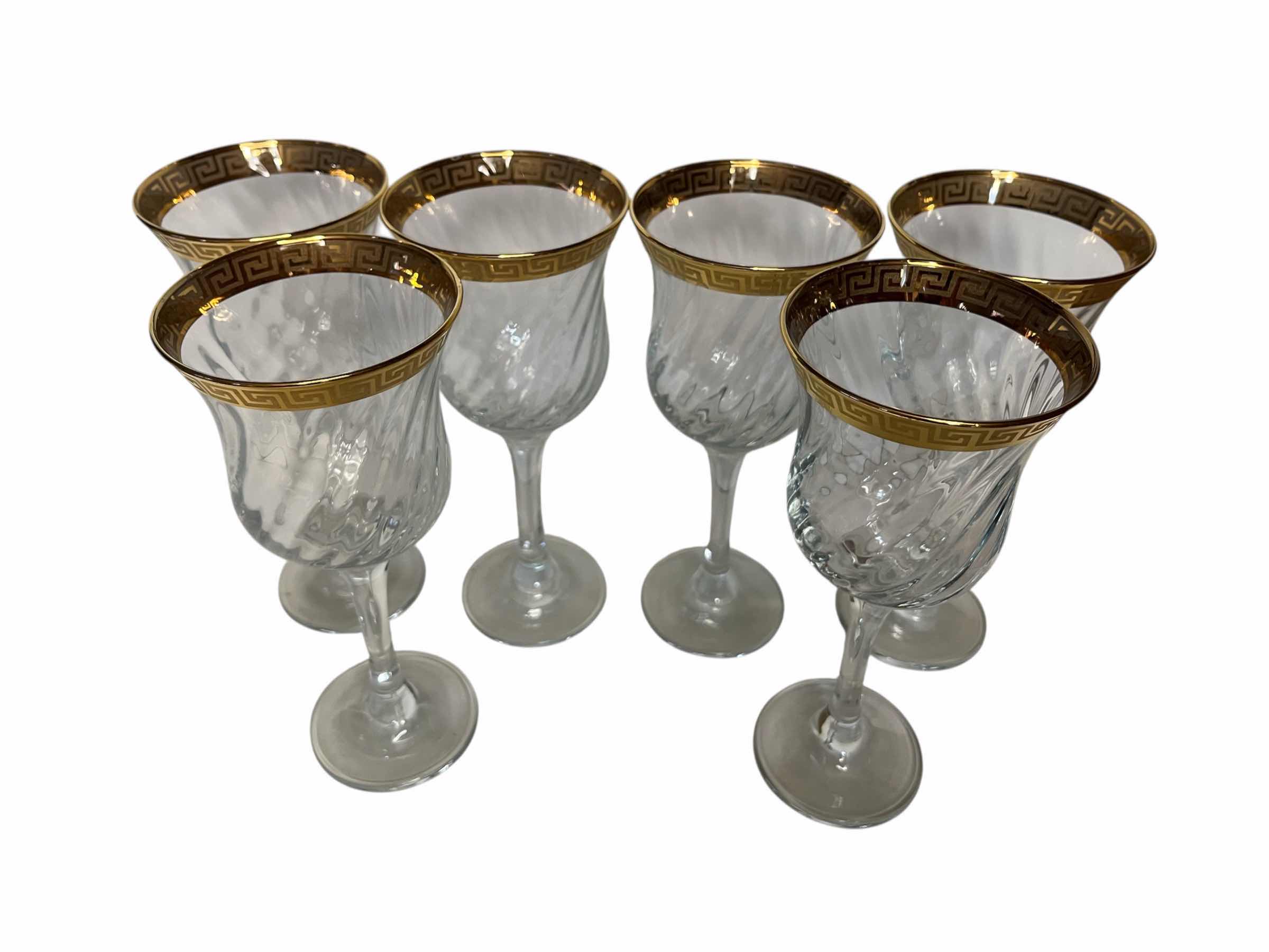 Photo 1 of LORREN HOME TRENDS FLORENCE CORDIAL 24K GOLD PLATED TRIM WINE GLASSES (6) H7.5”