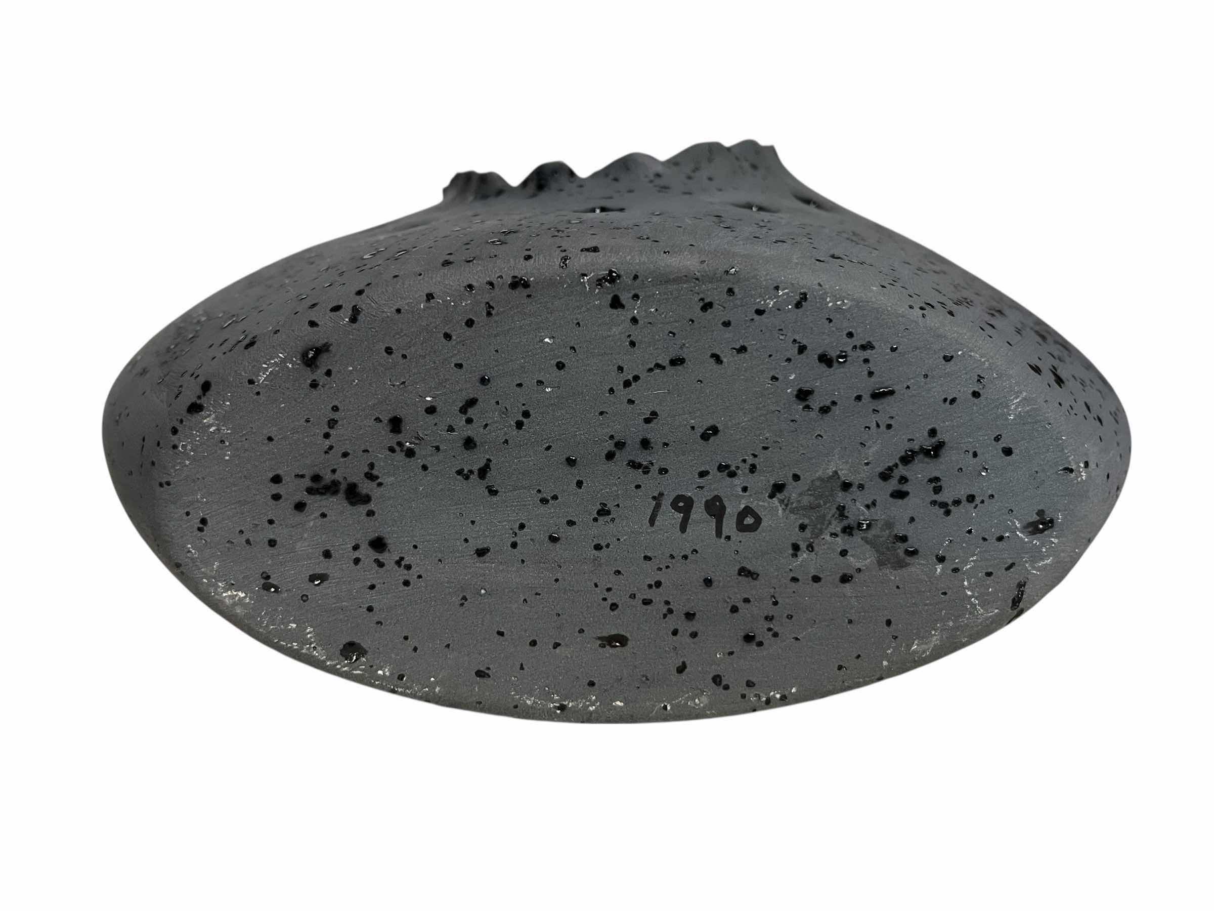 Photo 1 of MATTE SLATE BLACK & GOLD TRIM RUFFLED EDGE VASE 8” X 3.5” H8.5”