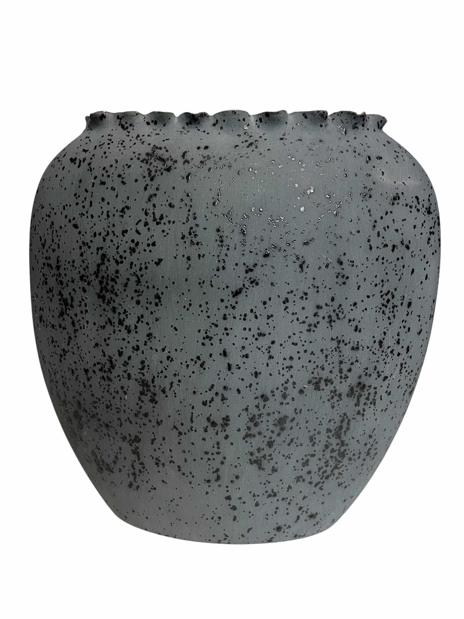 Photo 1 of MATTE SLATE BLACK & GOLD TRIM RUFFLED EDGE VASE 8” X 3.5” H8.5”
