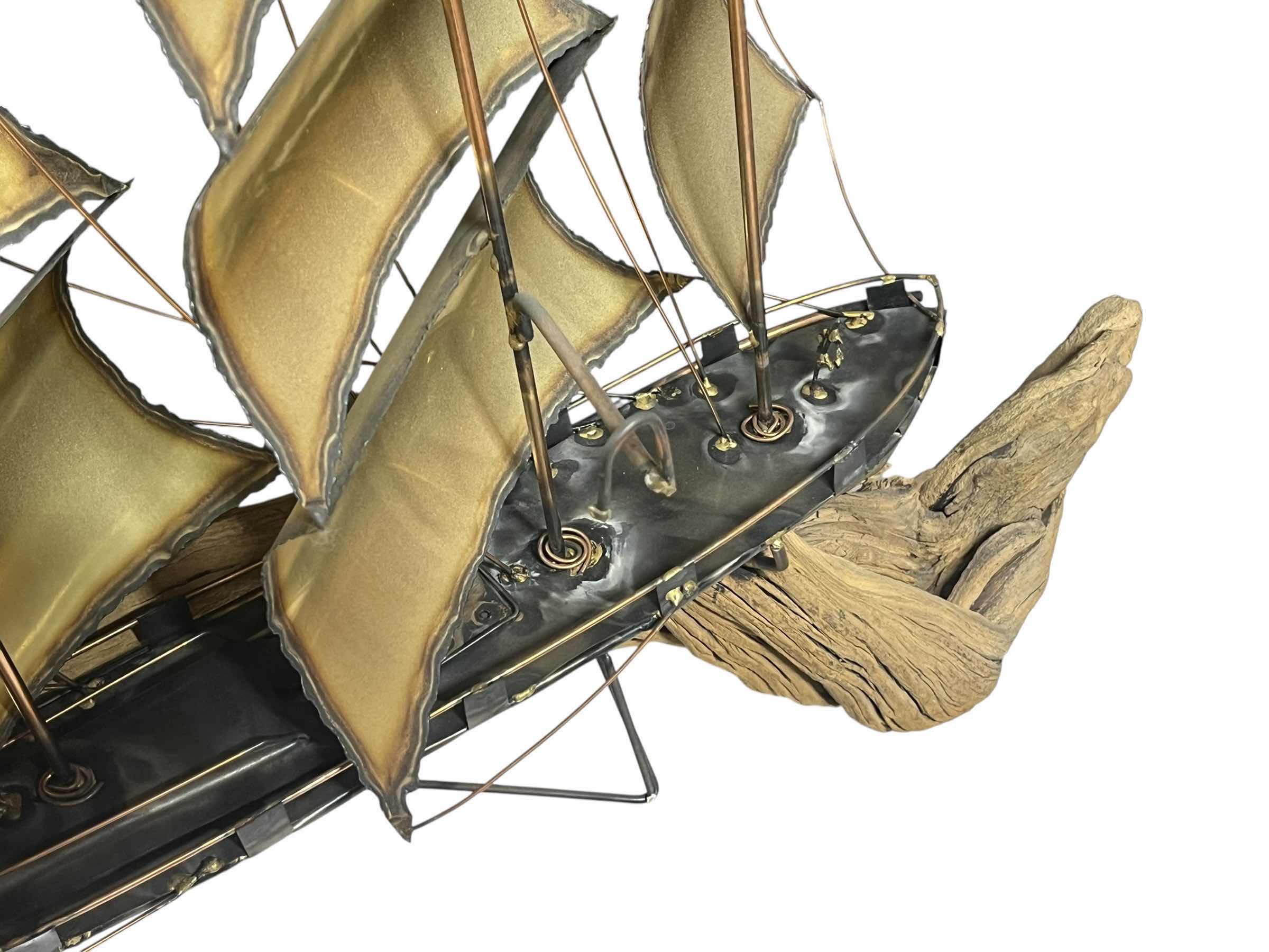 Photo 1 of CAPE HOPE SHIP NAUTICAL BRASS & COPPER  TONE METAL WALL ART SCULPTURE ON DRIFTWOOD SIGNED BY JAMES HACKER YR’85 44” X 8” H28”