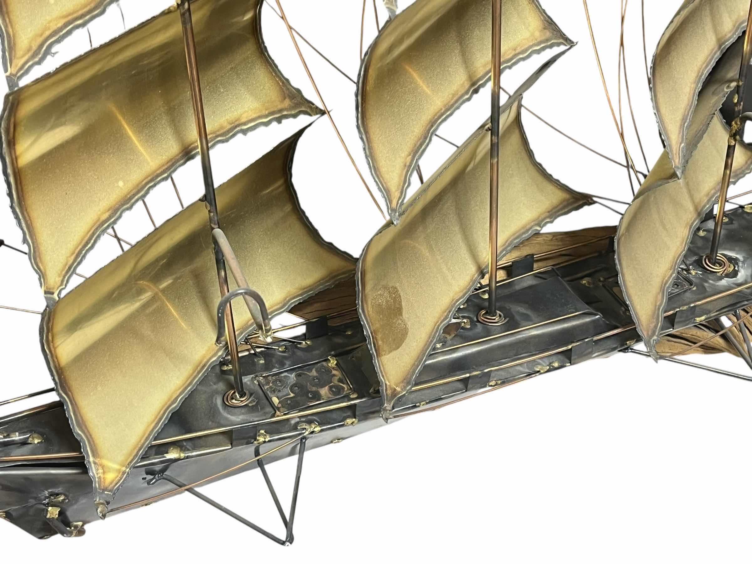 Photo 1 of CAPE HOPE SHIP NAUTICAL BRASS & COPPER  TONE METAL WALL ART SCULPTURE ON DRIFTWOOD SIGNED BY JAMES HACKER YR’85 44” X 8” H28”